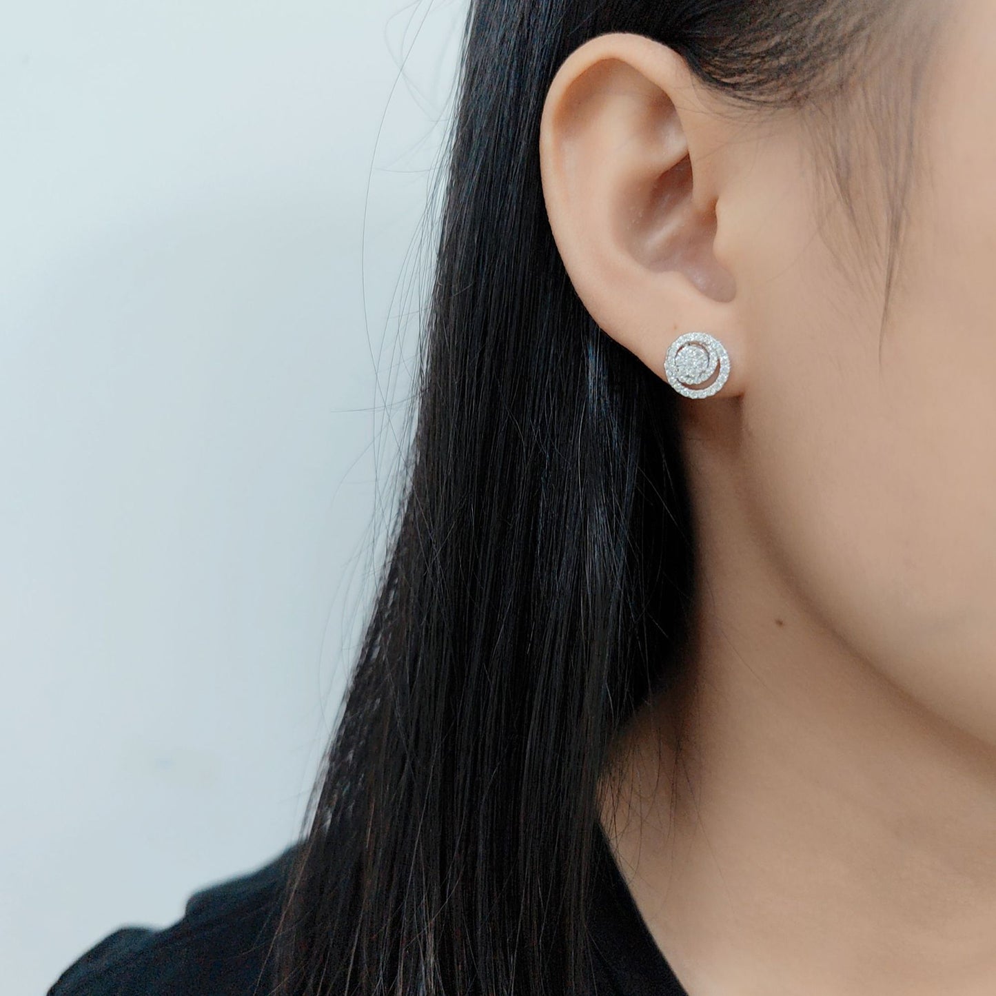 Advanced Sense18k Gold Inlaid Cultivated Diamond Earrings Layered Wear Light Luxury Circle Double Ring9/10/14k Gold Earring Set