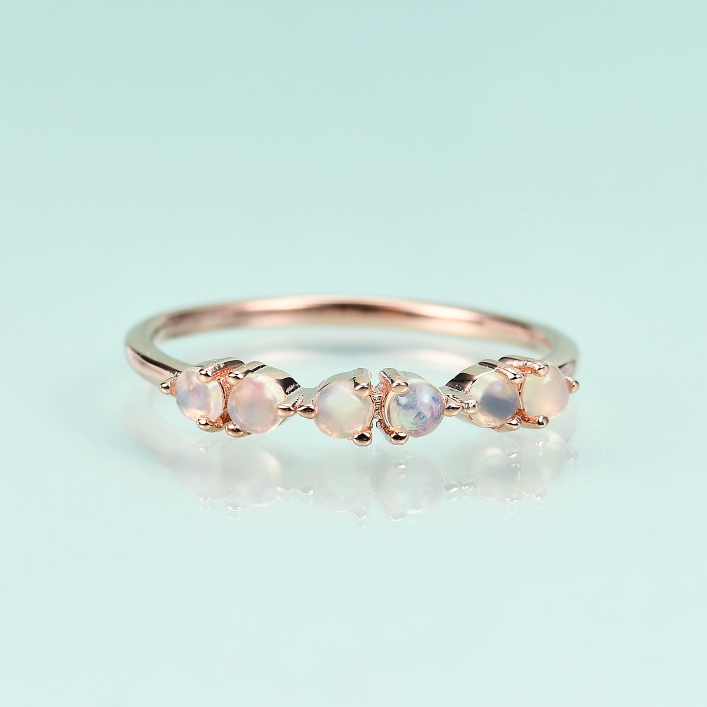 S925Sterling Silver Inlaid Natural Opal Ring Set Luxurious Fashionable Simple Rose Gold Ring