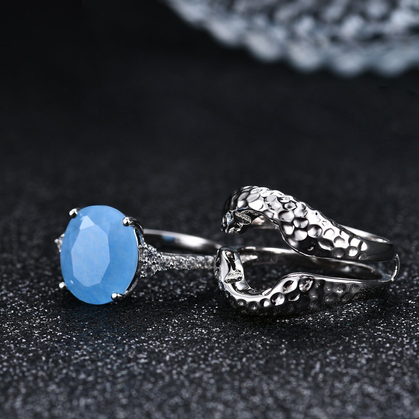 New Vintage Style High-End Ring Set for Layering s925Sterling Silver Inlaid Colorful Gemstone Ring Russia