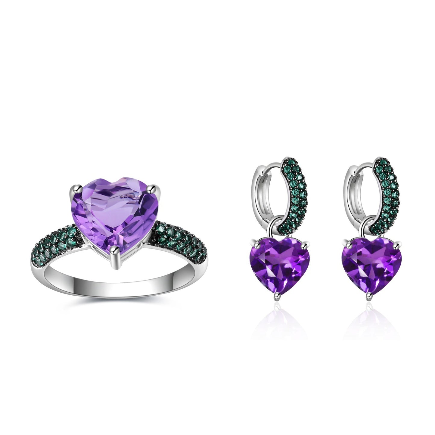 Thorn Bud Design Heart Gemstone Earrings s925Sterling Silver Inlaid Natural Gemstone Amethyst Stud Earrings