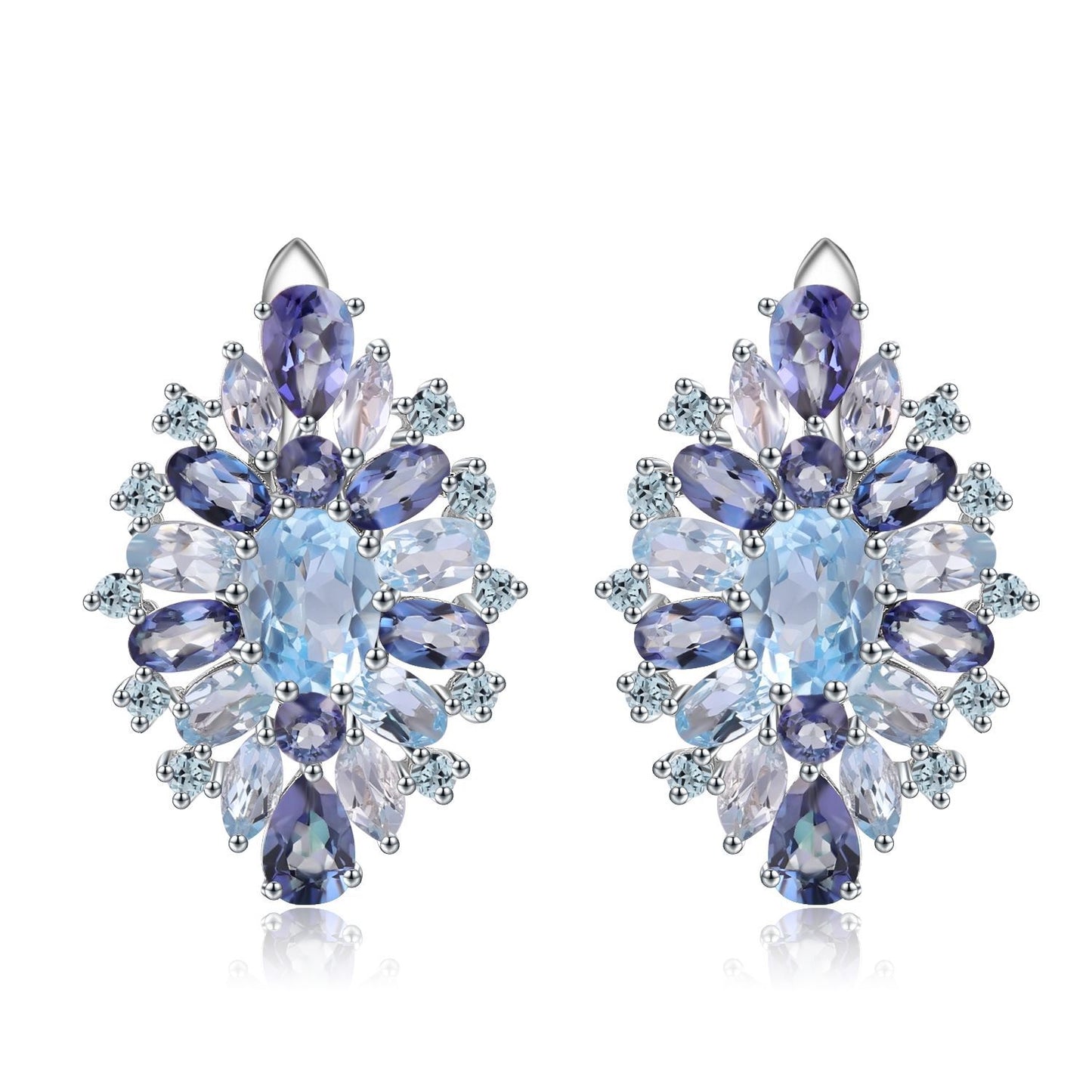Russian Luxurious Natural Gemstone Earrings Cluster Setting High-end Feel s925Sterling Silver Natural Topaz Earrings Designer