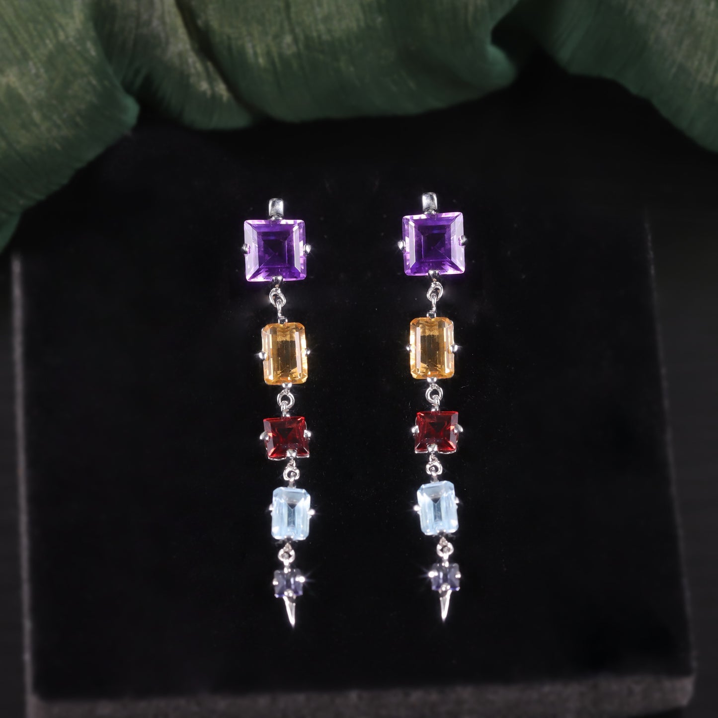 Unique Mid-Length Style s925Sterling Silver Inlaid Natural Topaz Crystal Earrings Colorful Gemstone Earrings New Style for Women