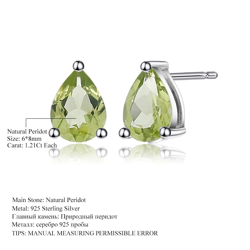 Natural Topaz Pear-Shaped Stud Earrings in Stock Fashion Simple Temperament s925Silver Natural Colored Gems Ear Studs Earrings