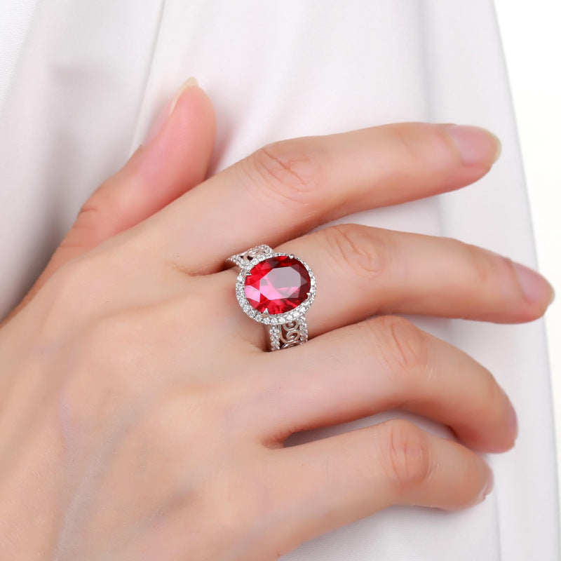 Luxurious Vintage Style Gemstone Ring for Women Retro Fashion s925Sterling Silver Inlaid Cultivated Ruby Ring
