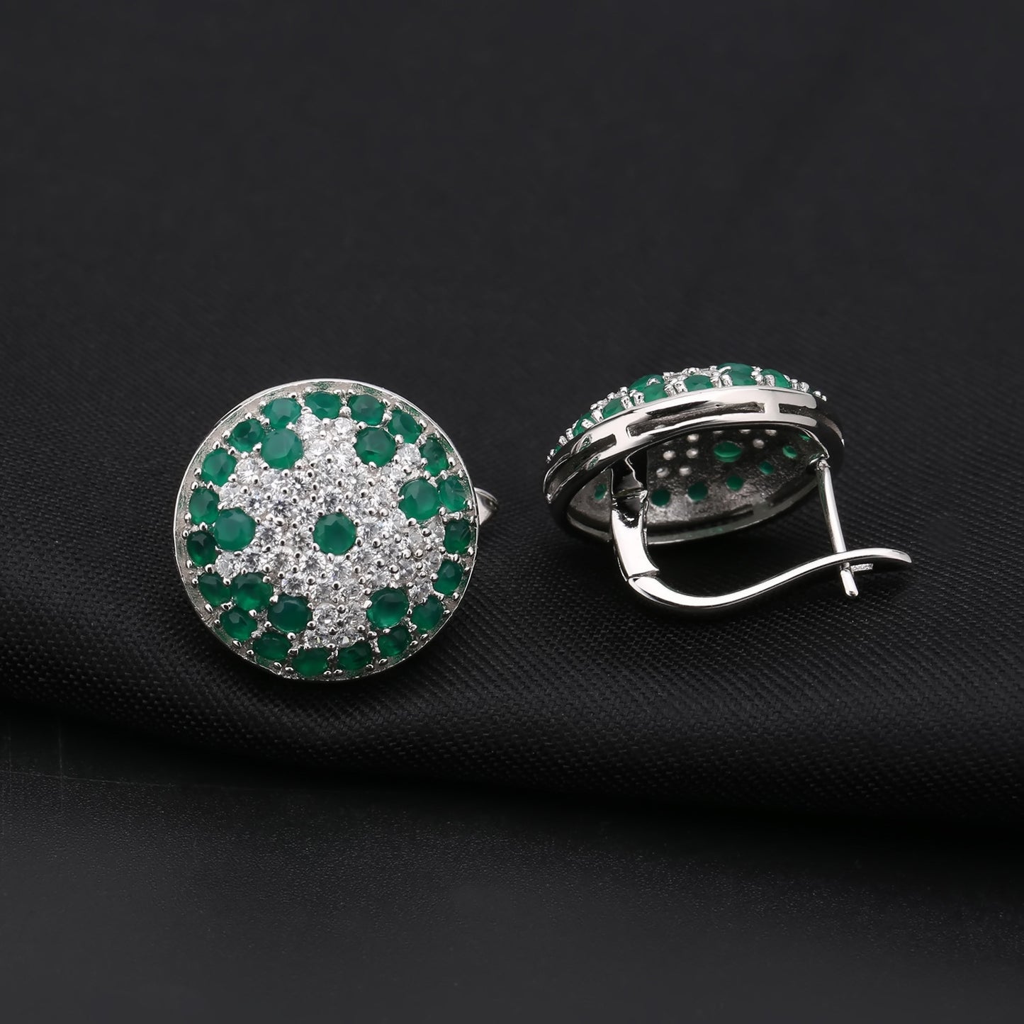 Natural Green Agate Earrings Jewelry Vintage Luxurious Gemstone s925Sterling Silver Inlaid Natural Colored Gems Stud Earrings