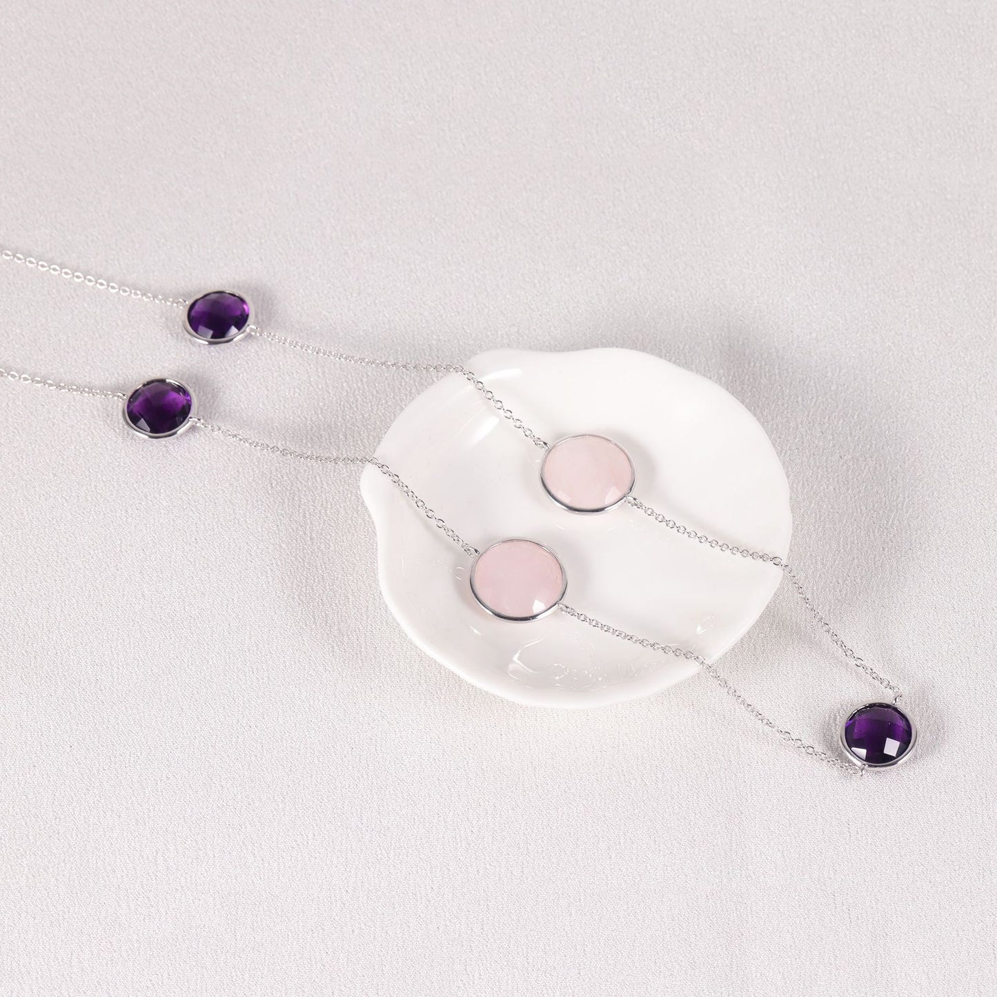 Fashion s925Silver Inlaid Natural Gemstone Sweater Chain Export Rainbow Color Mixed Gemstone Long Necklace French Style