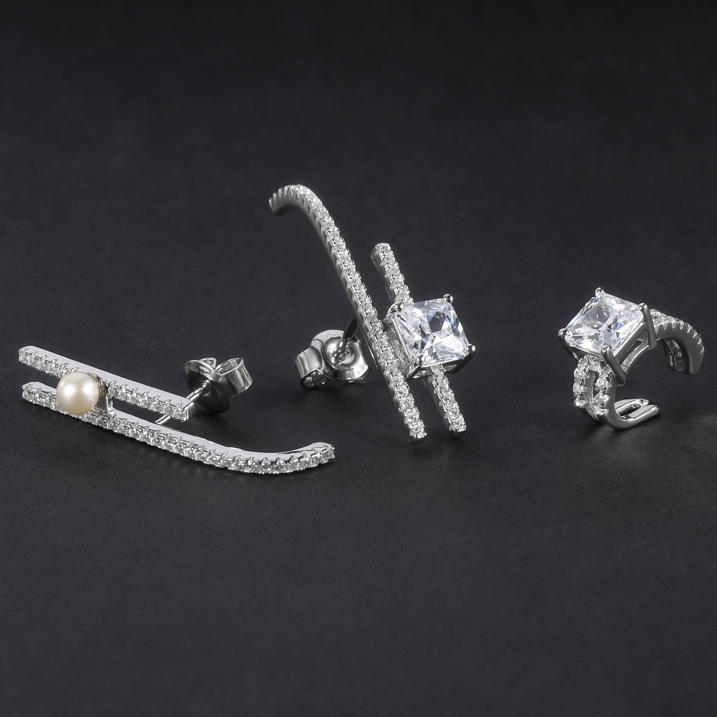 Fashionable Light Luxury Earring Three-Piece Set S925Silver Inlaid Natural Freshwater Pearl Set5A Zircon Earrings Ear Clips