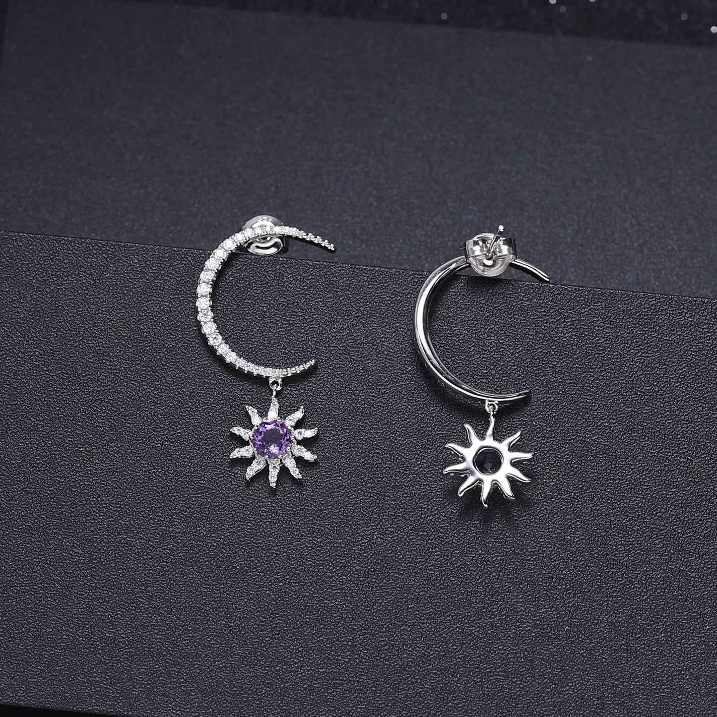 French Romantic Light Luxury Style Designer Earrings s925Silver Inlaid Gemstone Natural Amethyst Stud Earrings