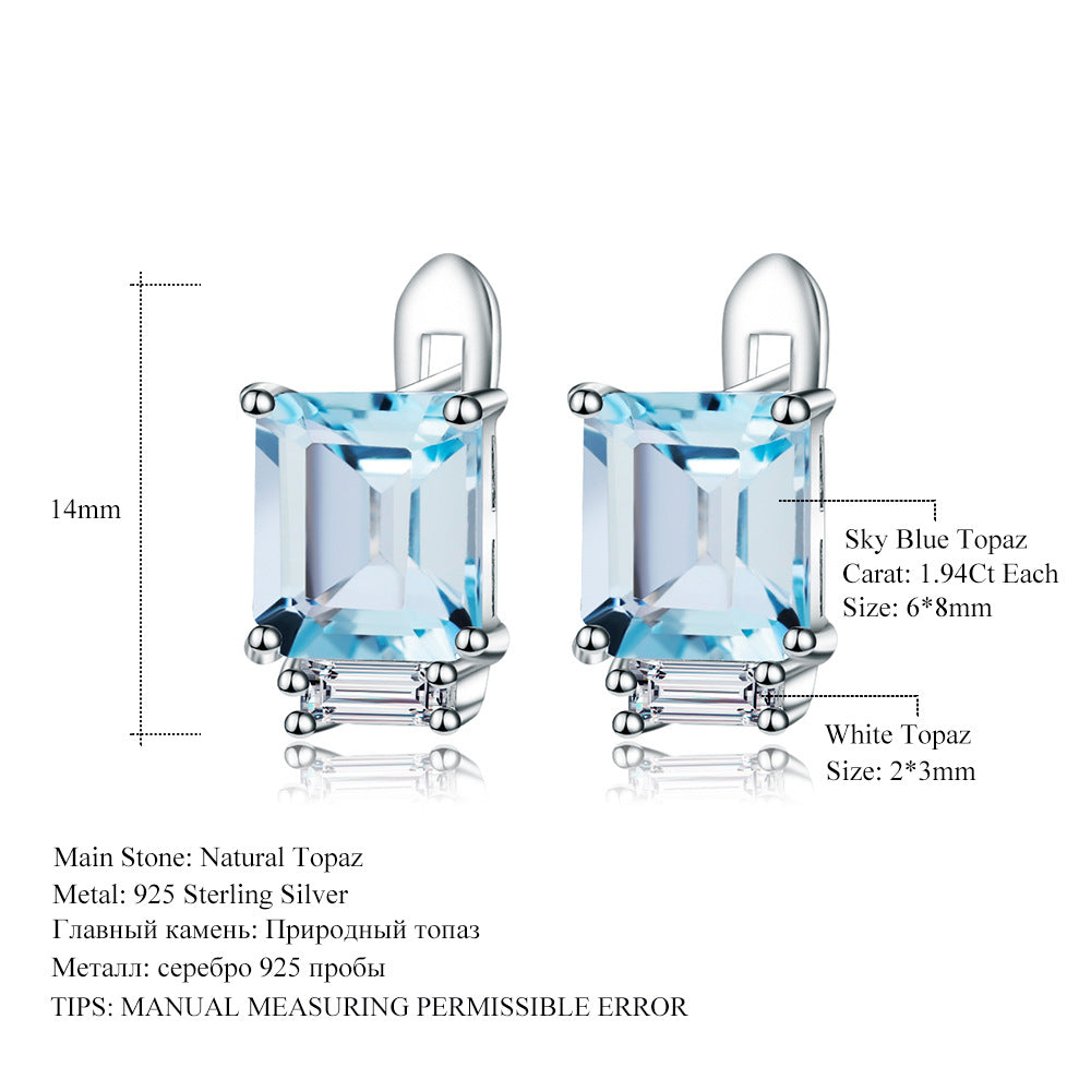 Affordable Luxury Fashion Simple and Natural Topaz Stud Earrings Temperament s925Silver Inlaid Natural Gemstone Earrings Earrings