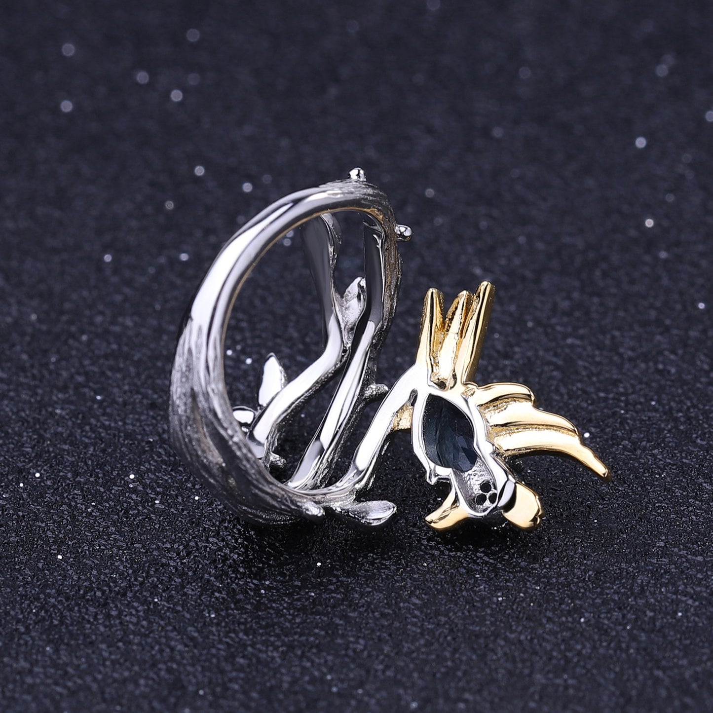 Italian Craft Designer Gemstone Ring Natural Style Magpie Design925Silver Natural Topaz Ring