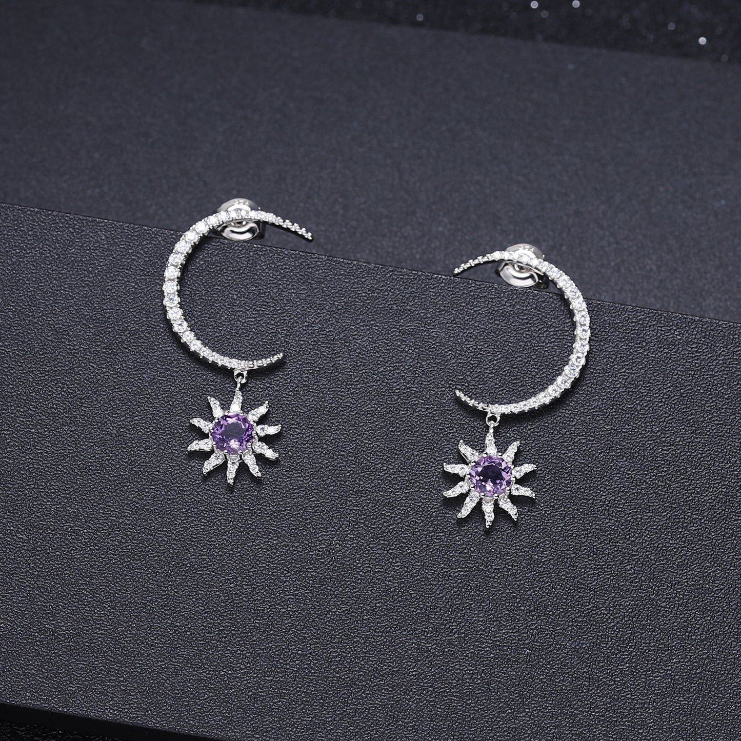 French Romantic Light Luxury Style Designer Earrings s925Silver Inlaid Gemstone Natural Amethyst Stud Earrings