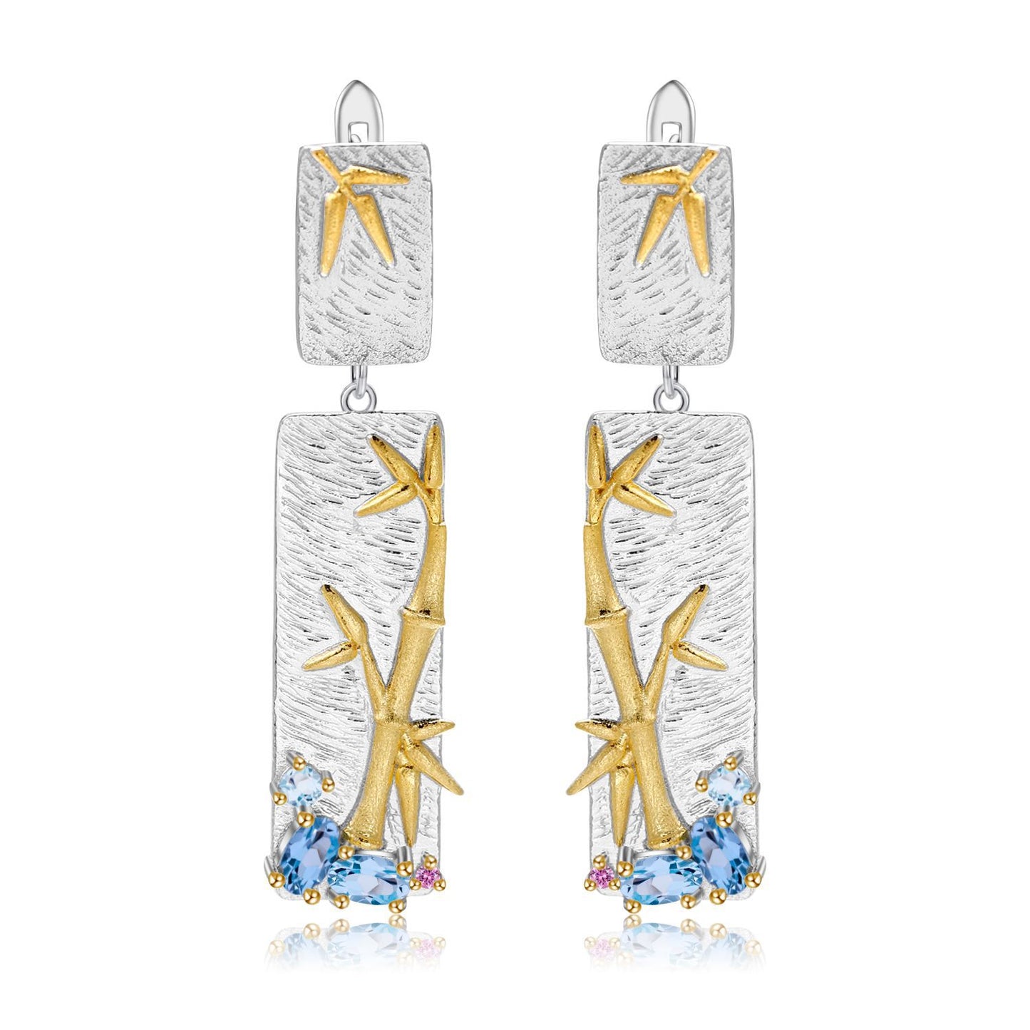 Natural Style Bamboo Gemstone Earrings S925Original Design Pure Silver Natural Translucent Topaz Amethyst Earrings