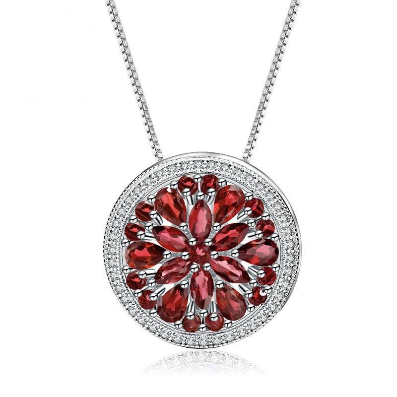 Personalized Design round Cake Necklace Luxury Natural Colored Gems Mopping Pad Garnet Diopside s925Sterling Silver Pendant