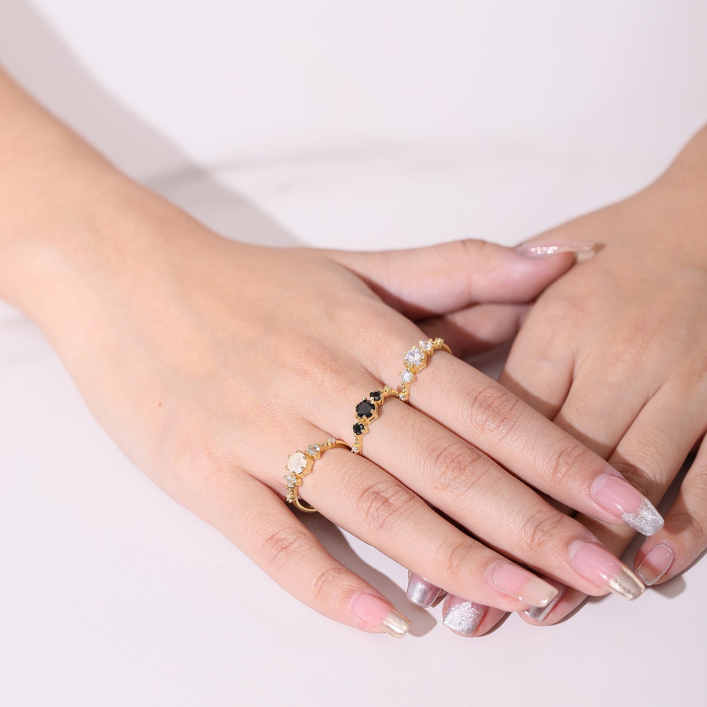 Jewelry S925Sterling Silver Inlaid Natural Moonstone Ring Fashionable Light Luxury Gemstone Plated14k Gold ring