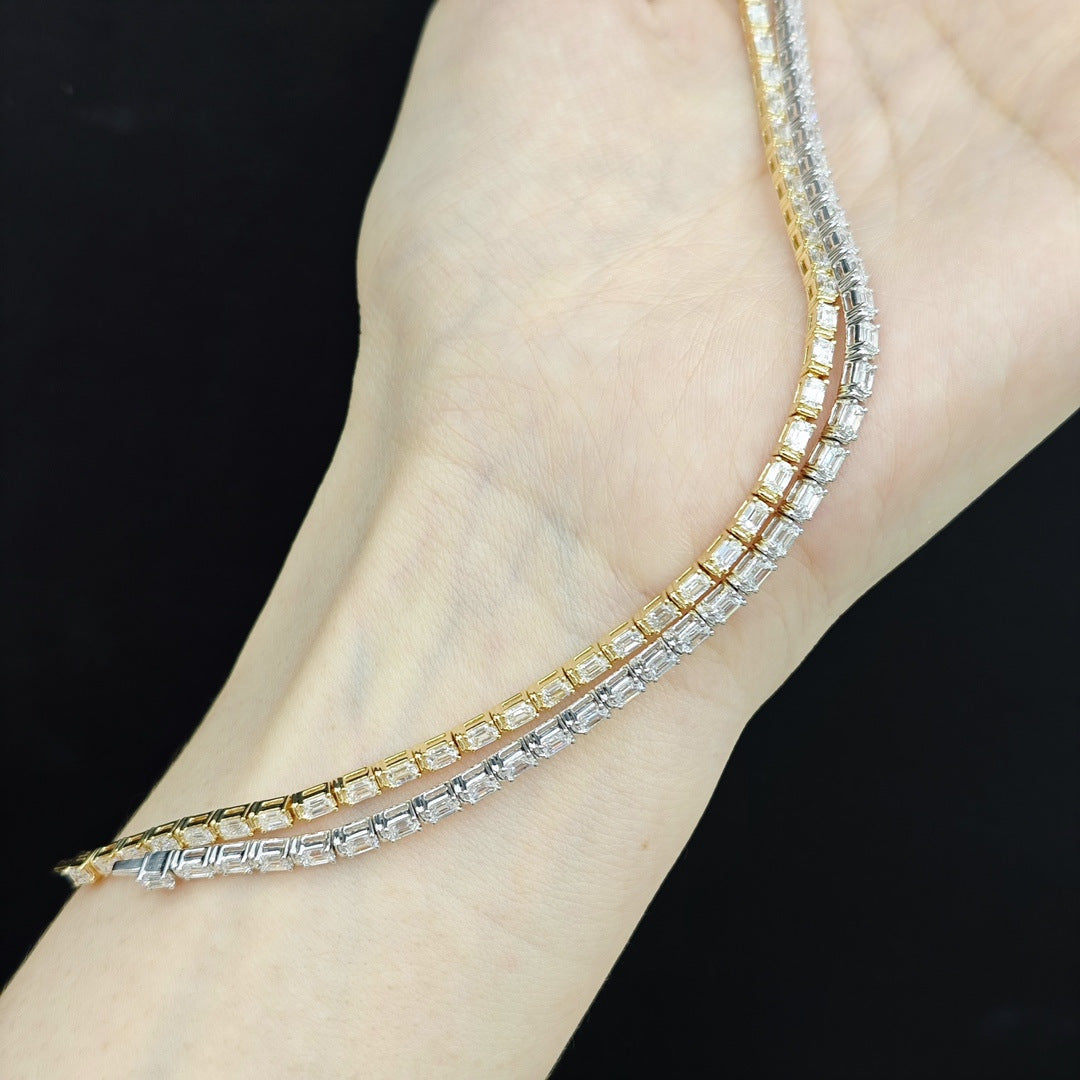 Advanced Sense18k Gold Full Diamond Bracelet Inlaid with Cultivated Diamonds and Emerald Tennis Chain High-end Jewelry0.1Carat Bracelet