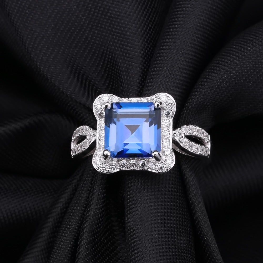 Luxurious Retro Fashion Colorful Crystal Ring with a Unique High-end Feel s925Silver Inlaid Colorful Gemstone Ring