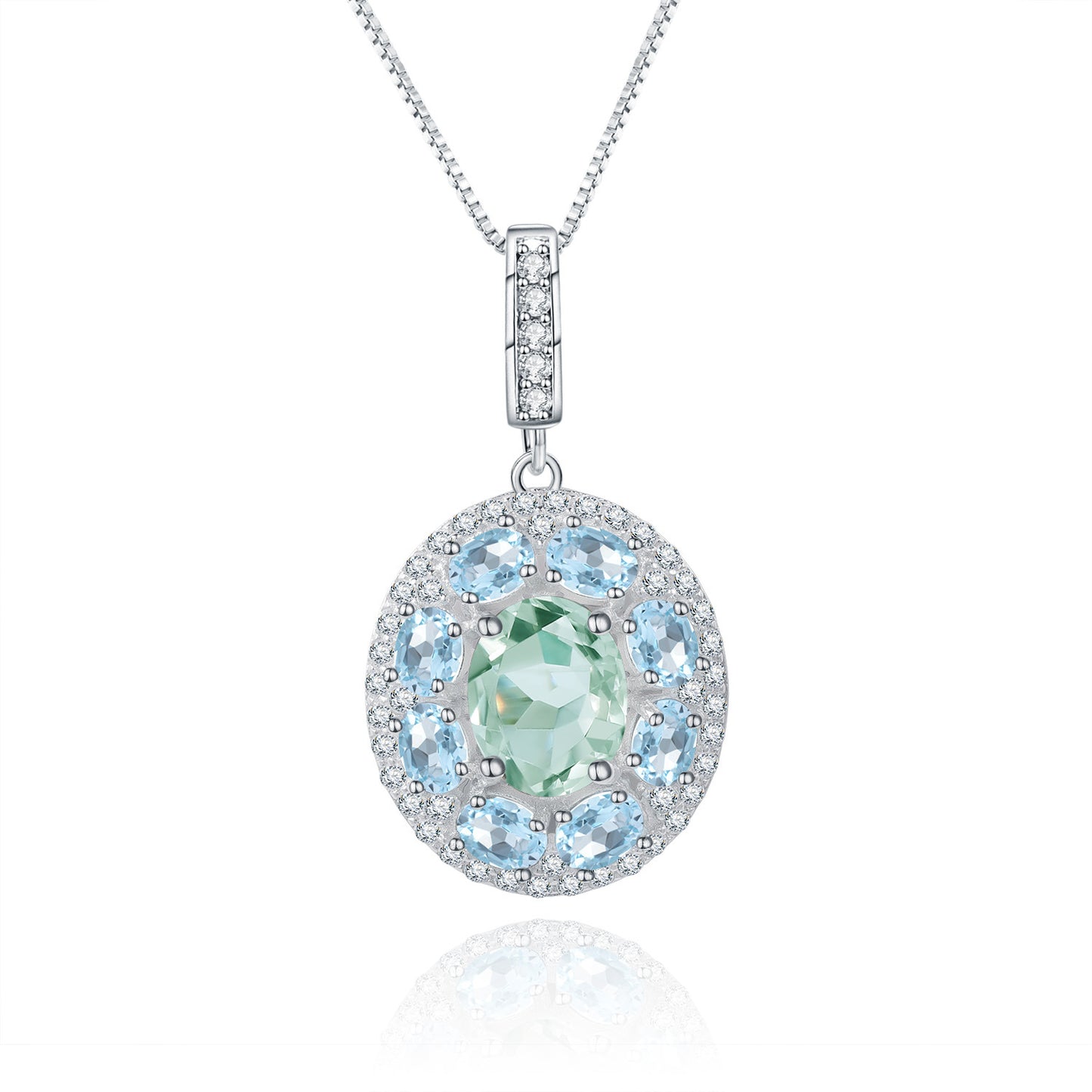 Luxurious High-End Natural Gemstone Necklace Pendant s925Sterling Silver Inlaid Natural Topaz Green Amethyst Pendant