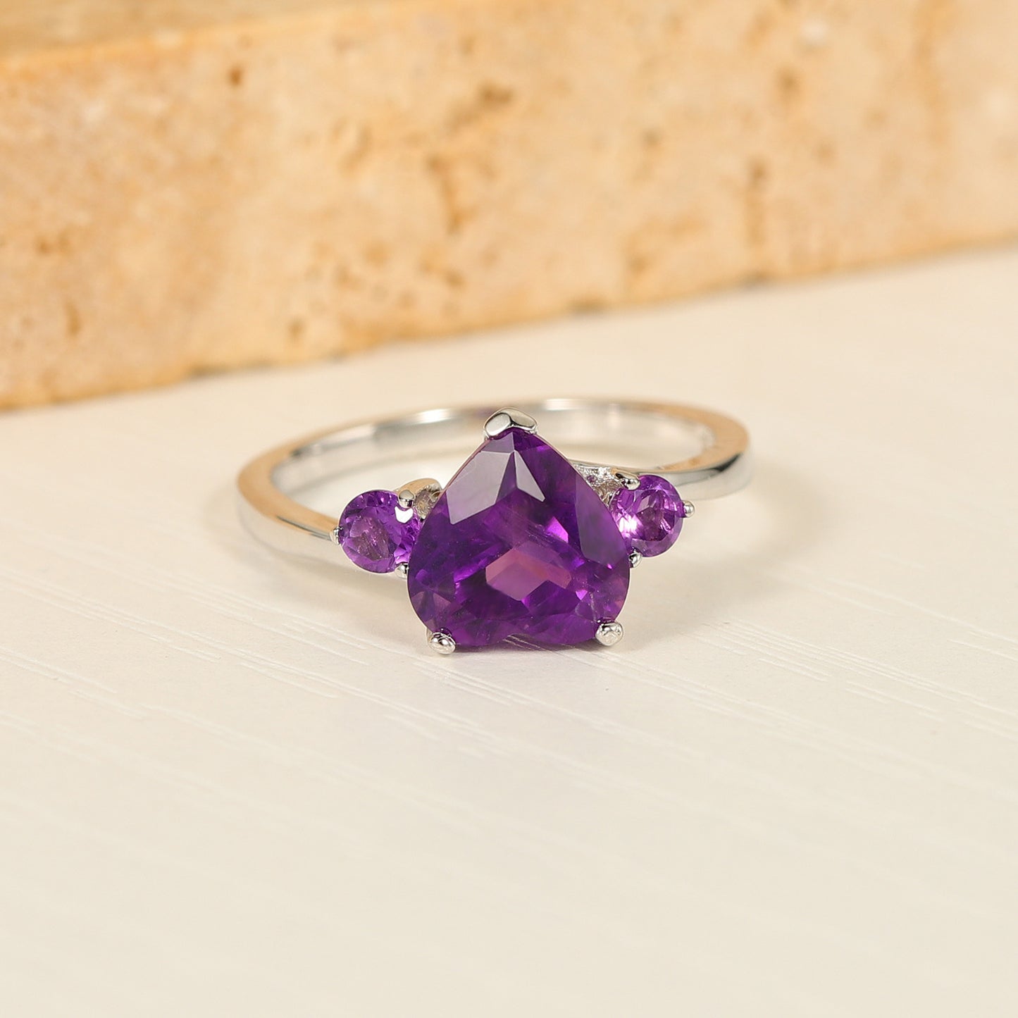 Heart-shaped Simple Natural Crystal Topaz Garnet Gemstone Ring925Sterling Silver Plated18k Gold Color Gemstone Ring