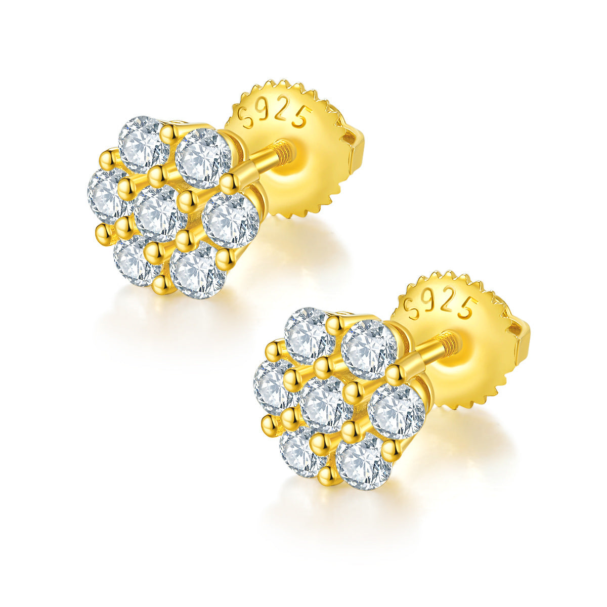 Floral Moissanite Earrings s925Silver plating18k Gold Stud Earrings Small Delicate Earrings Birthday Gift