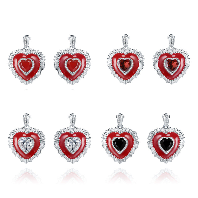 Designer Natural Garnet Earrings Heart-shaped Personalized Design s925Silver Color Gemstone Earrings