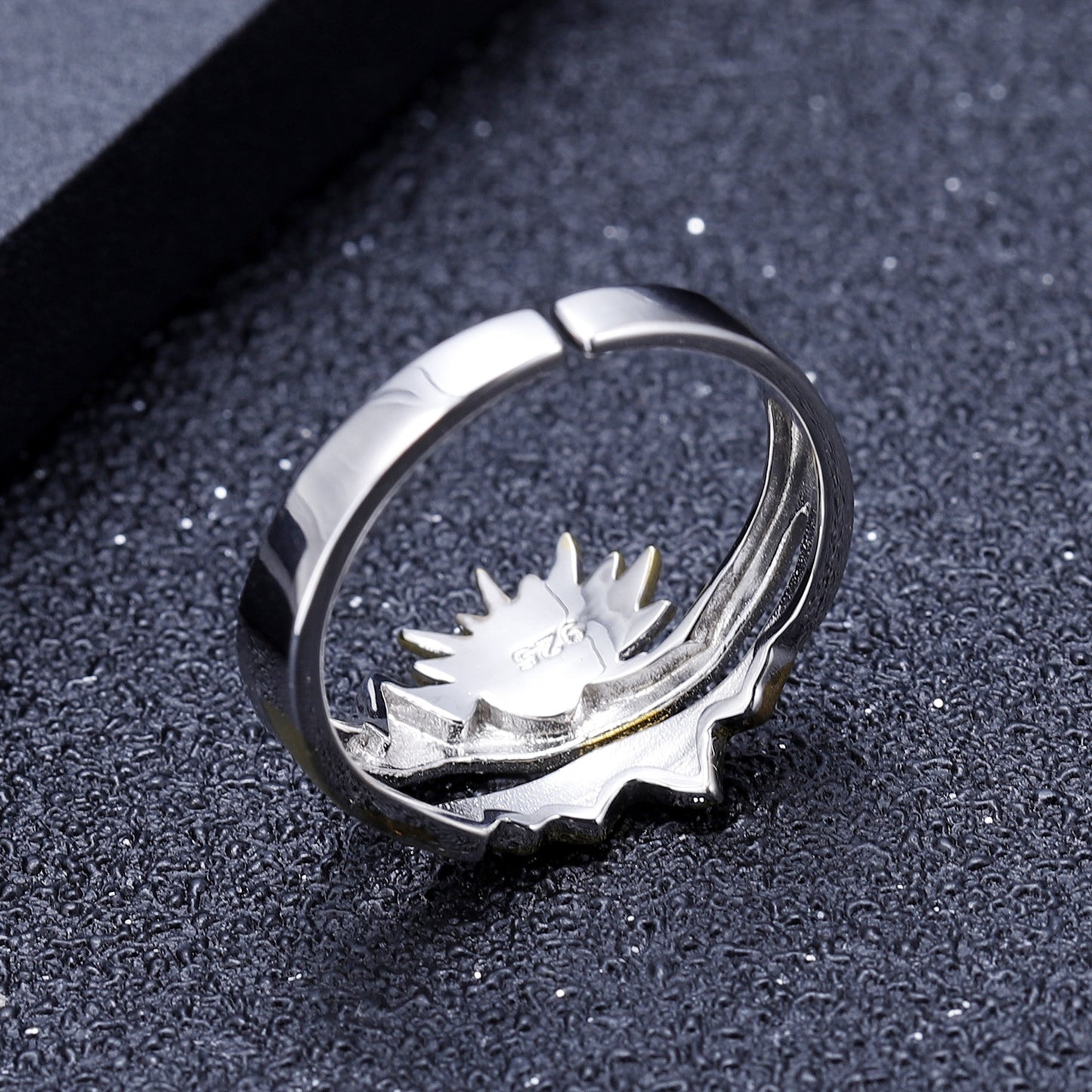 High-end Designer Adjustable Open Ring Natural Wind Sun Sunrise Design s925Sterling Silver Ring
