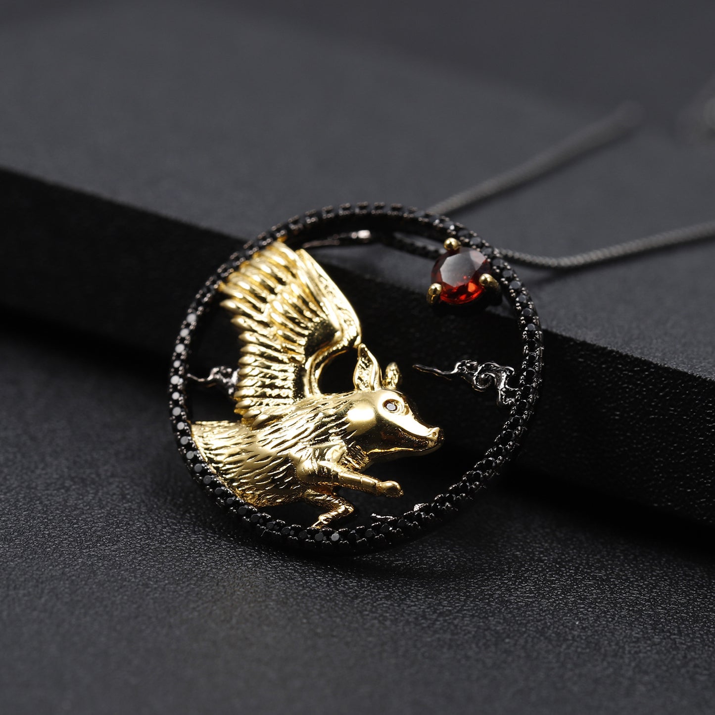 Designer Chinese Style Element Pendant Twelve Zodiac Series Pig 925Silver Natural Gemstone Necklace Pendant