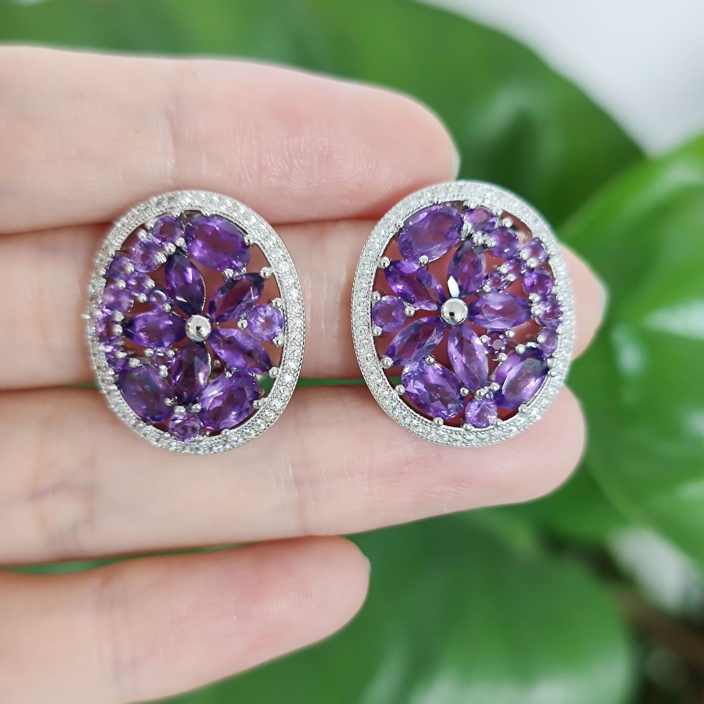 Bright and Charming Natural Amethyst Earrings New Style s925Sterling Silver Round Earrings High-End Stud Earrings for Women