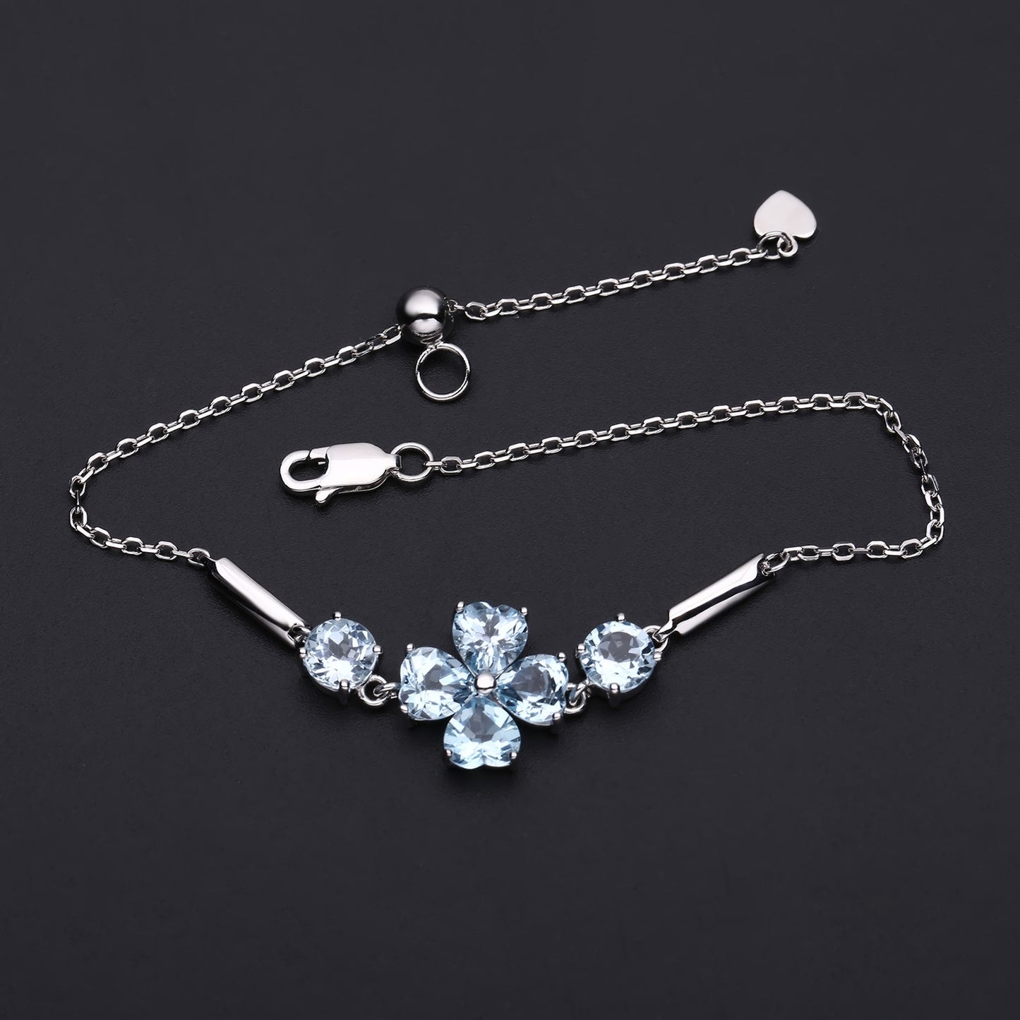 Luxurious Design Natural Topaz Bracelet s925Sterling Silver Inlaid Gemstone Clover Bracelet
