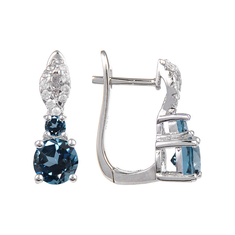 Factory Direct Supply Natural Stone Earrings Drop Earrings Vintage Inlaid Gemstone s925Silver Topaz Stone Earrings Studs