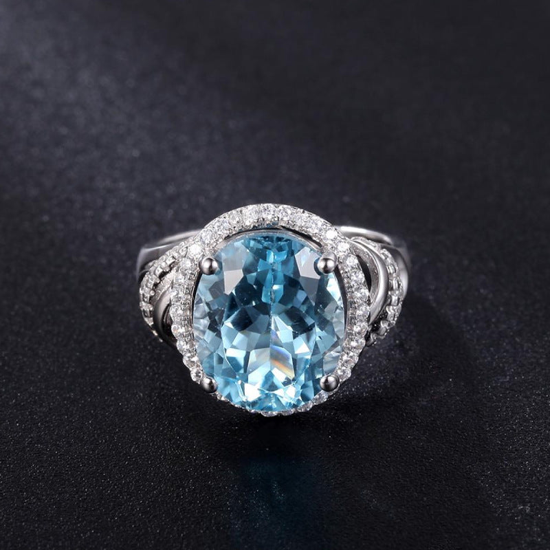s925Sterling Silver Natural Topaz Ring Fashionable Luxurious High-end Inlay6Carat Colored Gemstone Ring