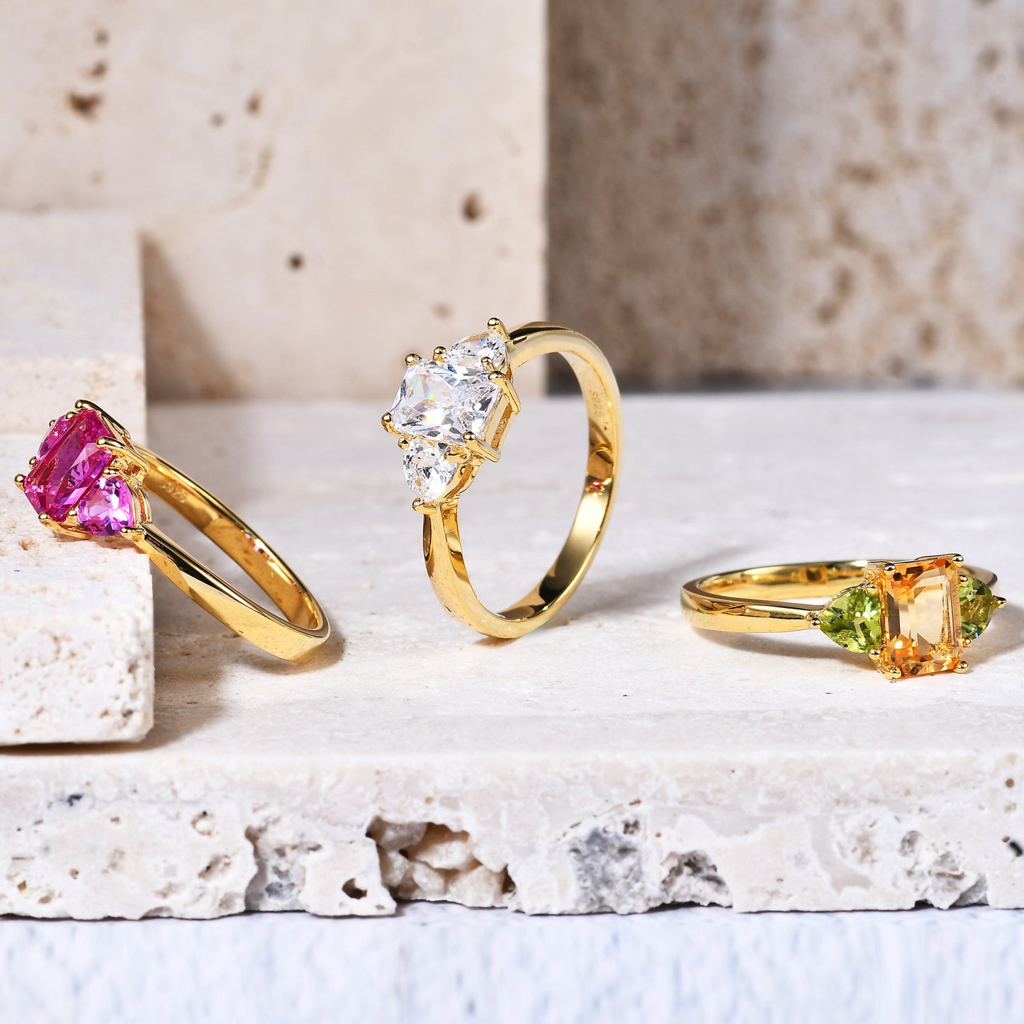 Minimalist Natural Gemstone Yellow Crystal Ring Fashionable and Simple s925Sterling Silver Plated18k Gold Inlaid Gemstone Ring