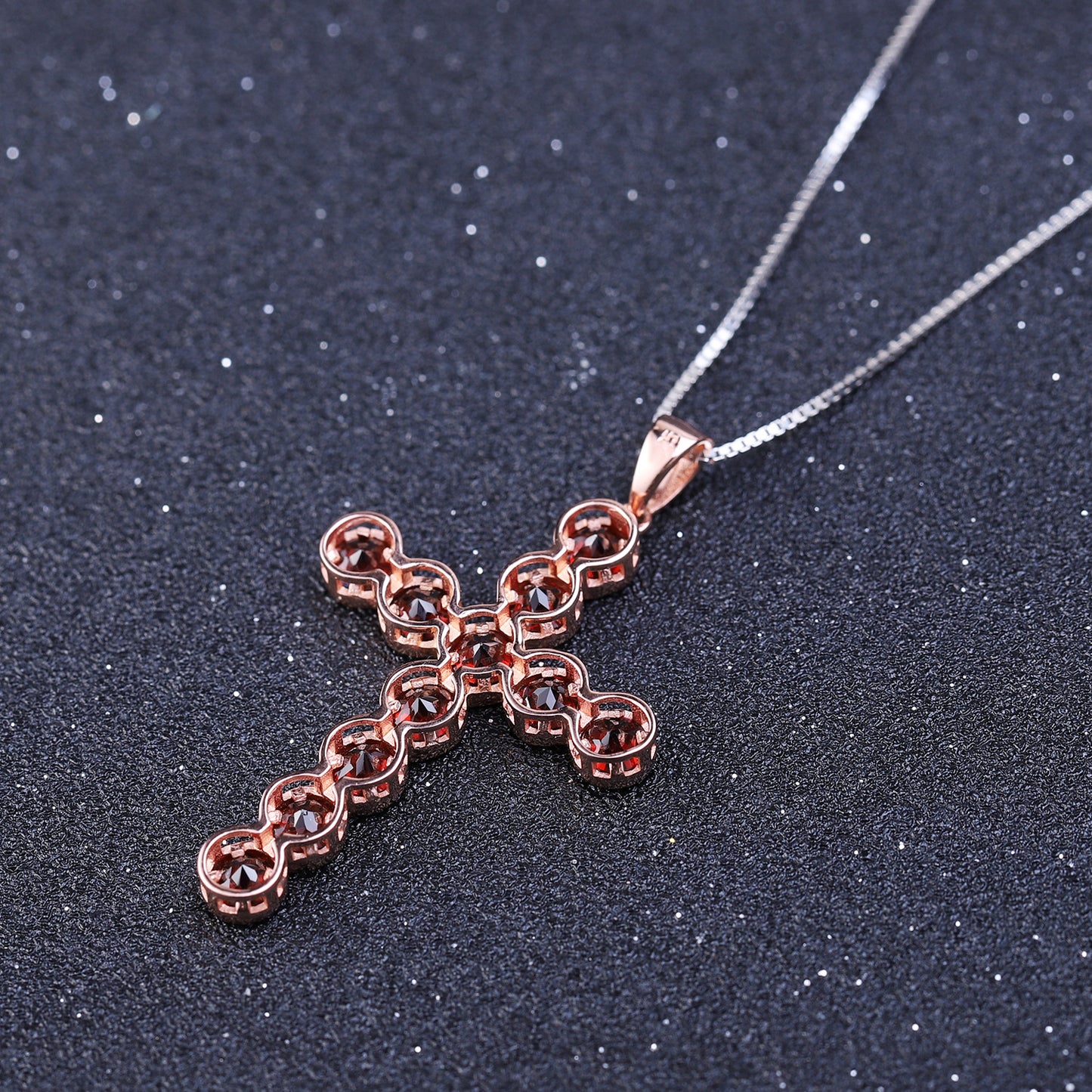 Design Sense Natural Gemstone Pure Silver Necklace Trendy Inlaid Garnet925Silver Necklace Cross Pendant