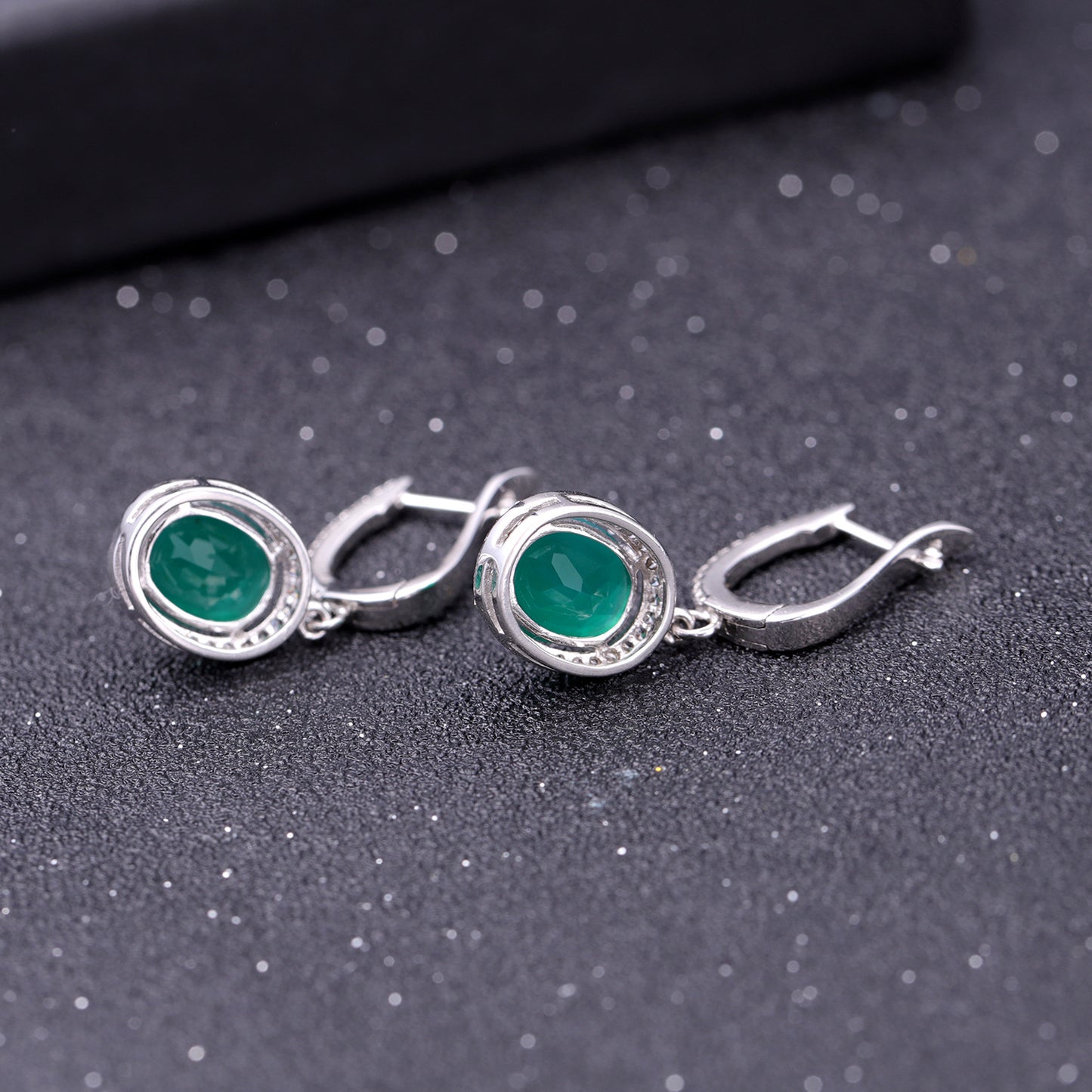 Natural Green Agate Ear Stud Earring In-stock Direct Supply Light Luxury Fashion925Silver Inlaid Natural Gemstone Earrings Jewelry