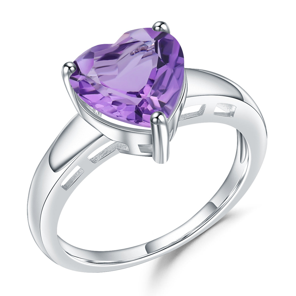 Natural Amethyst Heart Gemstone Ring Luxurious and high-end feel s925Silver Inlaid Natural Gemstone Ring