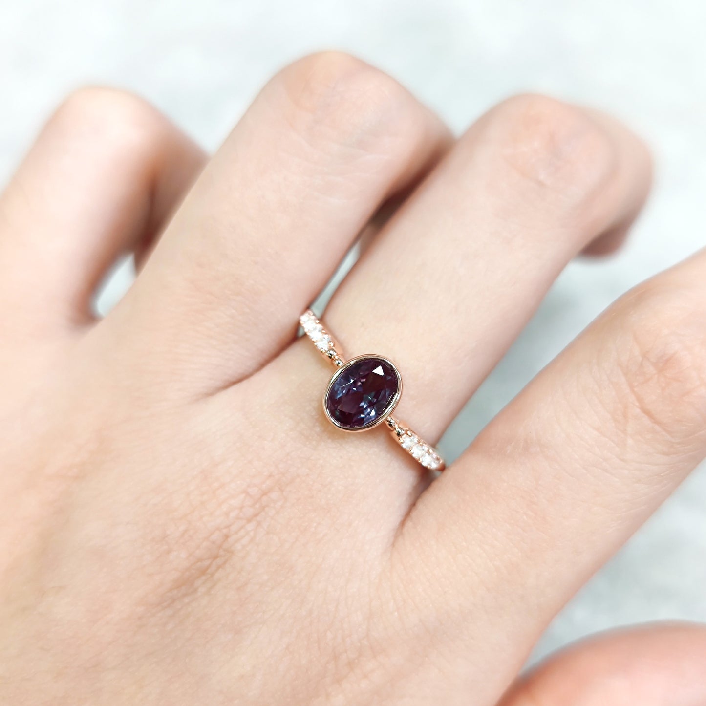 Minimalist Style Synthetic Alexandrite Ring s925Silver Gold-Plated Gemstone Ring