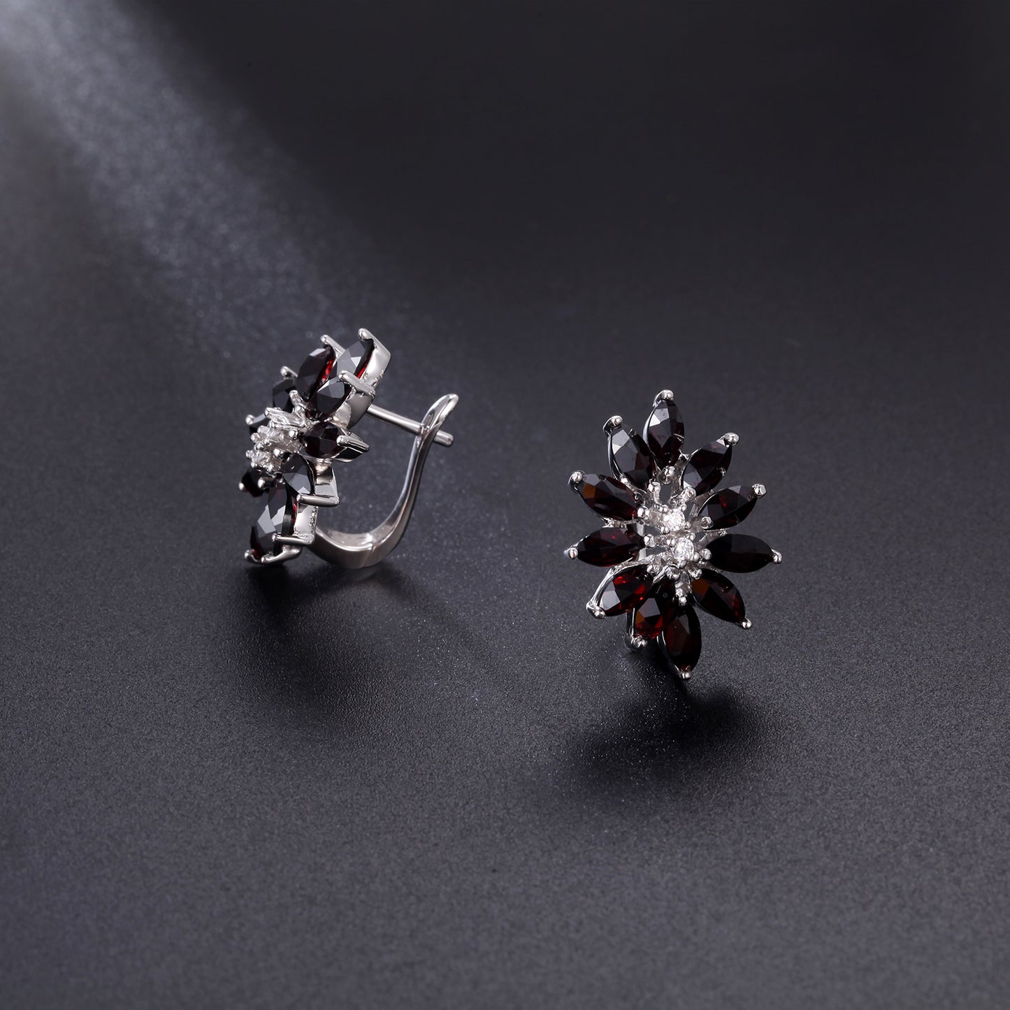 Natural Garnet Earrings s925Sterling Silver Inlaid Marquise Gemstone Stud Earrings with British Clasp