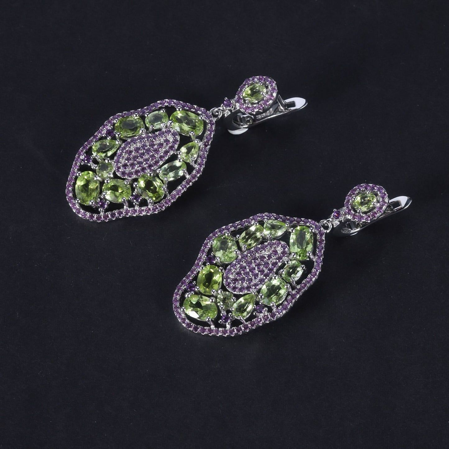 Vintage Jewelry Set s925Sterling Silver Inlaid Green Gemstone Earrings Ring Brooch Natural Peridot Ring