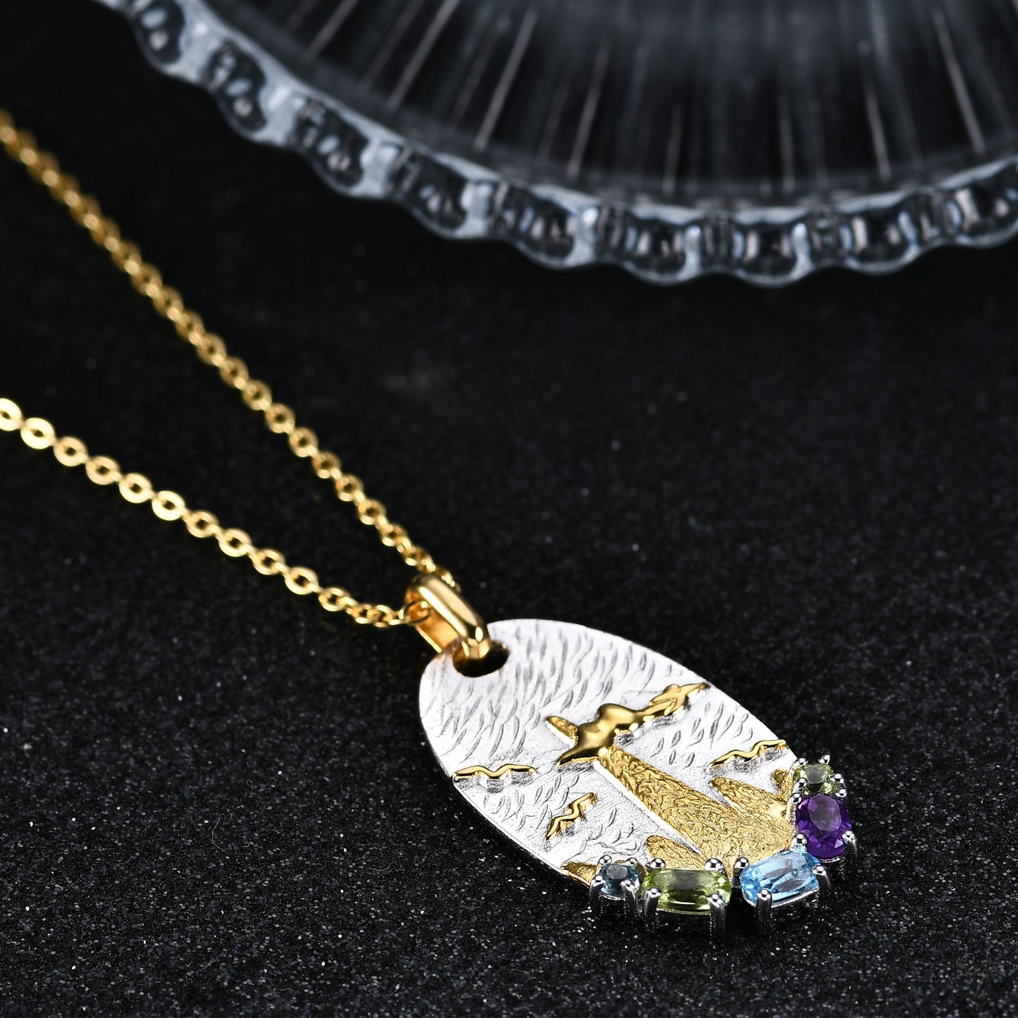 Natural Colorful Gemstone Jewelry Set s925Sterling Silver Inlaid Gemstone Earrings Necklace Ring Original Design Pendant