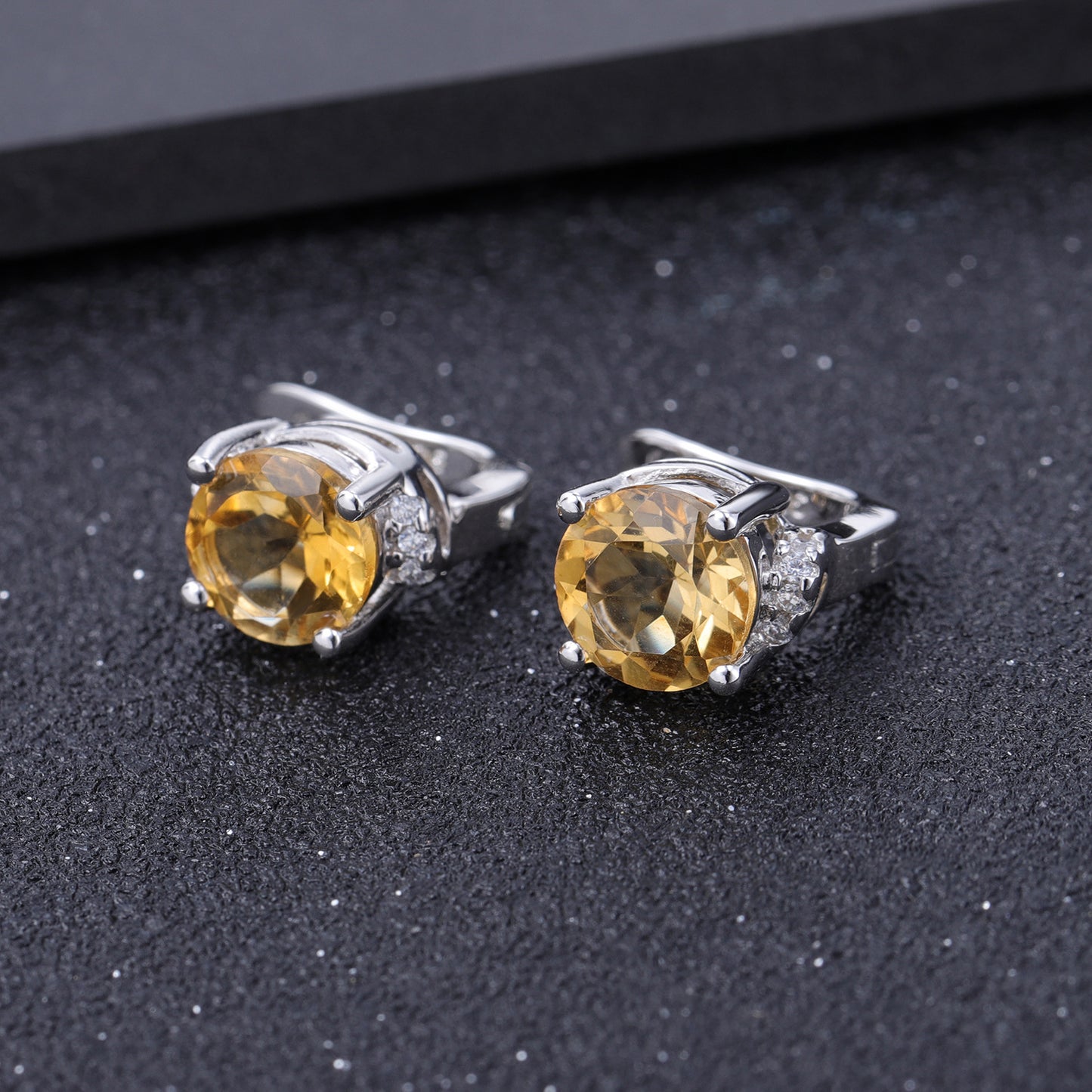 Natural Yellow Citrine Earrings Fashion Simple Style s925Sterling Silver Inlaid Natural Gemstone Earrings