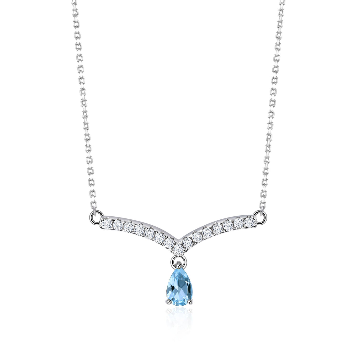 Light Luxury v Letter Shape Design Sense Gemstone Necklace s925Silver Inlaid Natural Gemstone Topaz Necklace Pendant