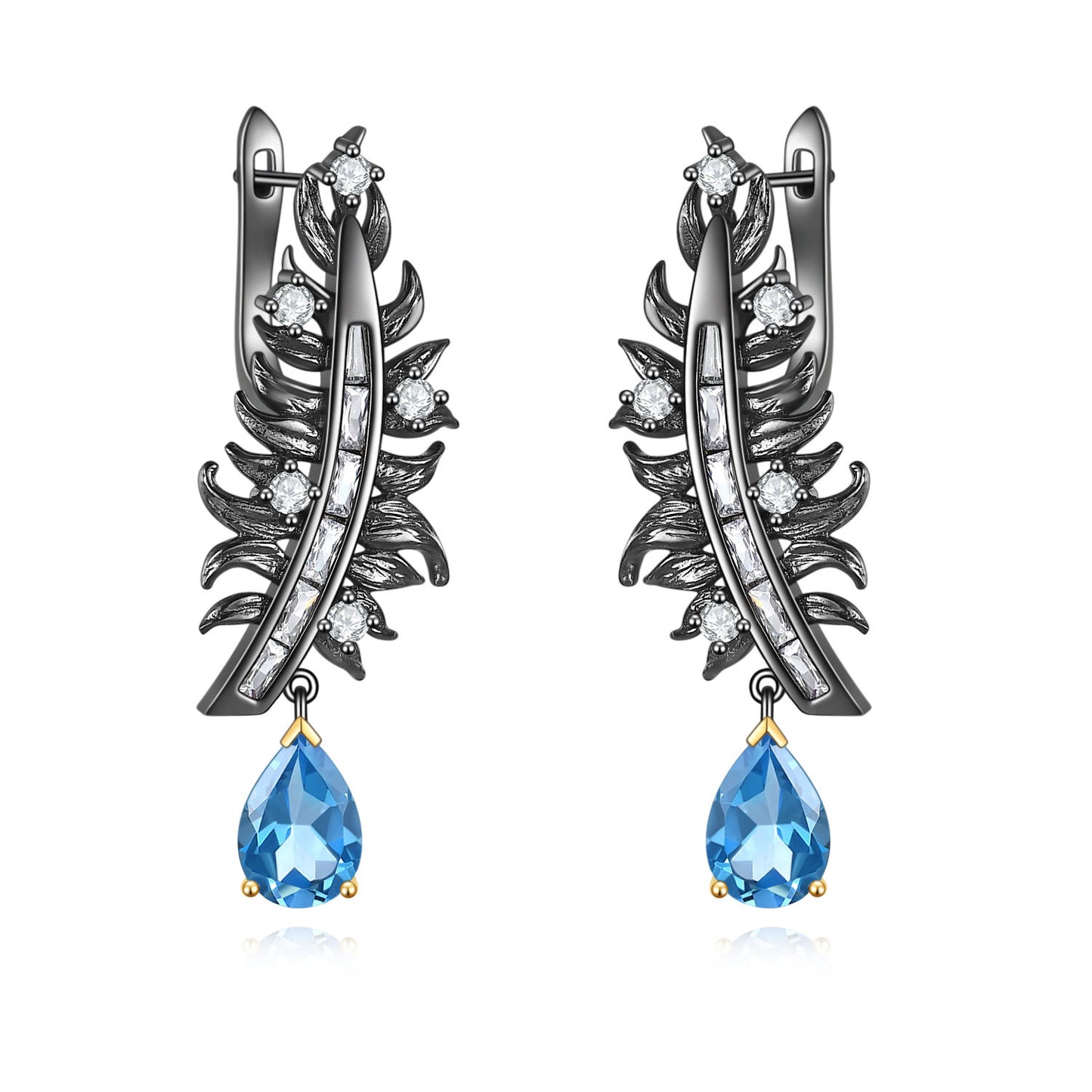 Italian Craft Handmade Designer Feather Natural Gemstone s925Silver Inlaid Garnet Stud Earrings