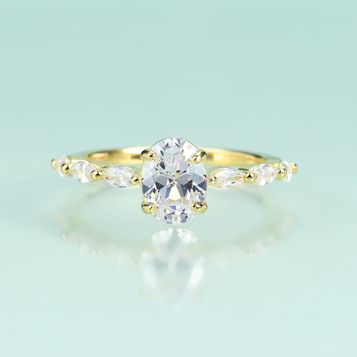 S925Sterling Silver Inlaid Gemstone5A Zircon Ring Fashionable and Unique Classic Light Luxury Electroplated14k Gold Ring