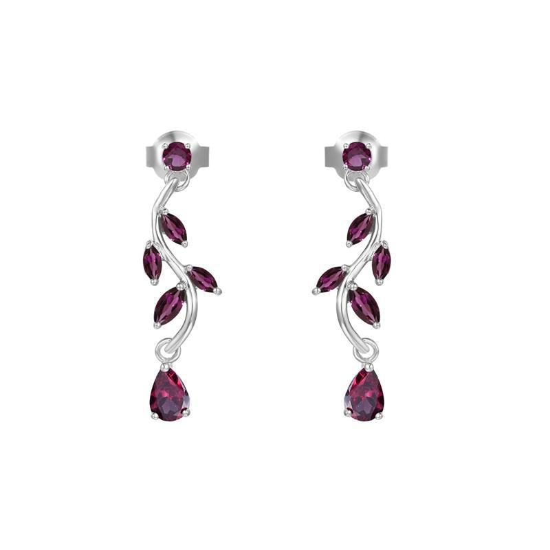 Leaf Earrings Niche Design Natural Gemstone Topaz Earrings s925Sterling Silver Inlaid Garnet Earrings