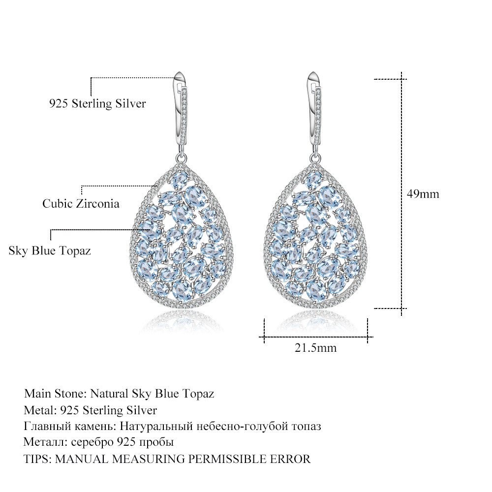 Jewelry Tourmaline s925Silver Earrings Retro Personality Colorful Gemstone Natural Crystal Earrings Jewelry