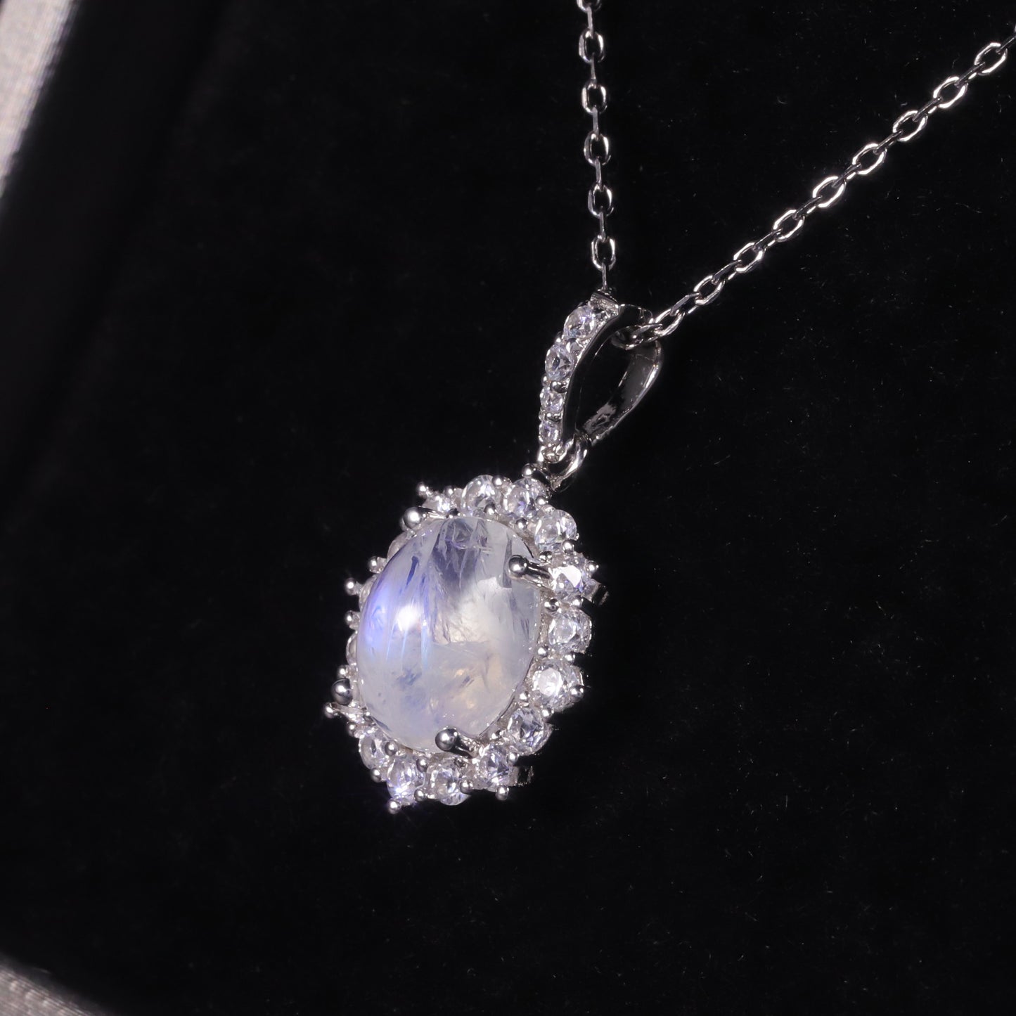 Light Luxury Minimalist Style Natural Moonstone Ring Pendant Set S925Sterling Silver Cream Blue Moonstone Ring