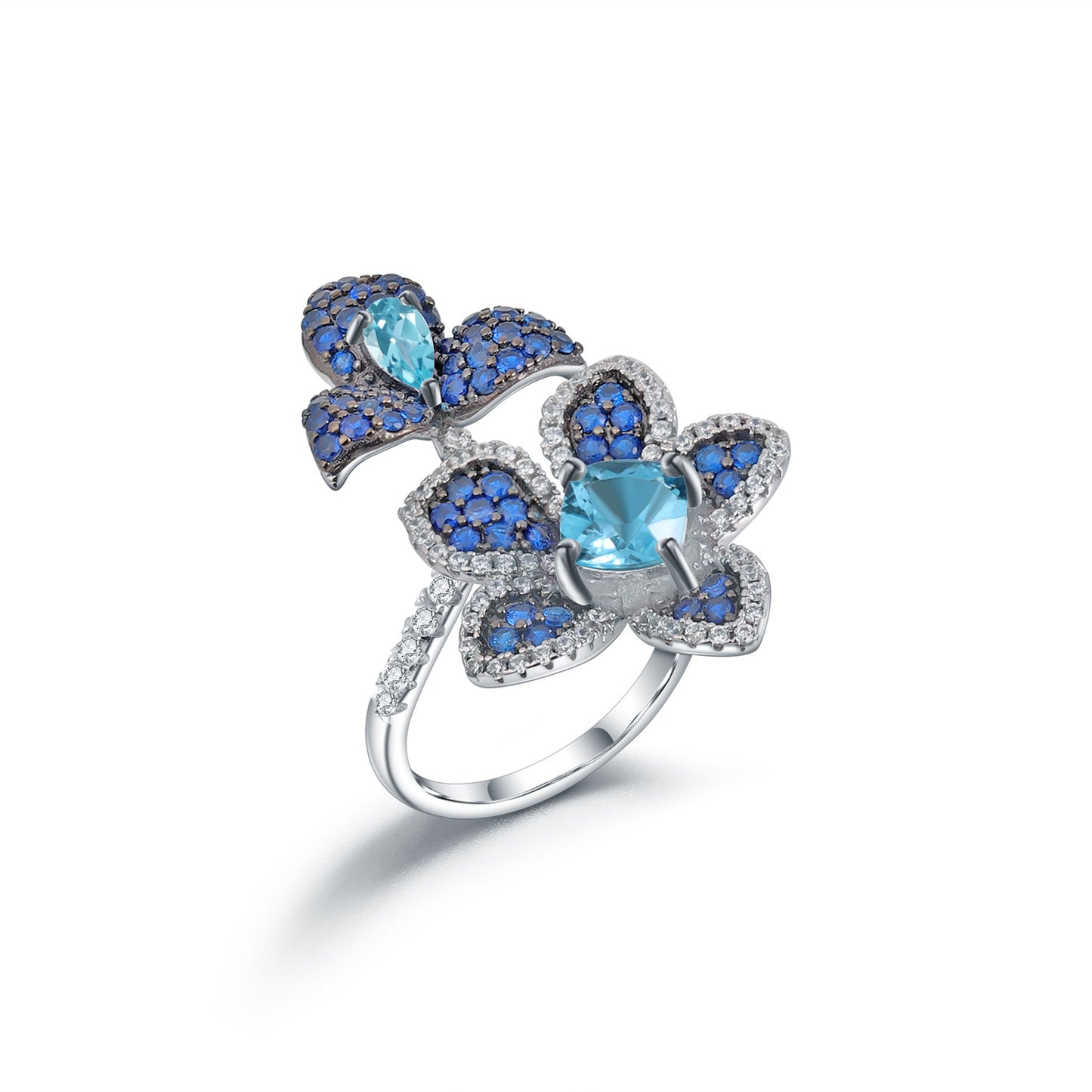 Designer Natural Yellow Crystal Ring Natural Style Series Floral Design s925Silver Inlaid Gemstone Ring