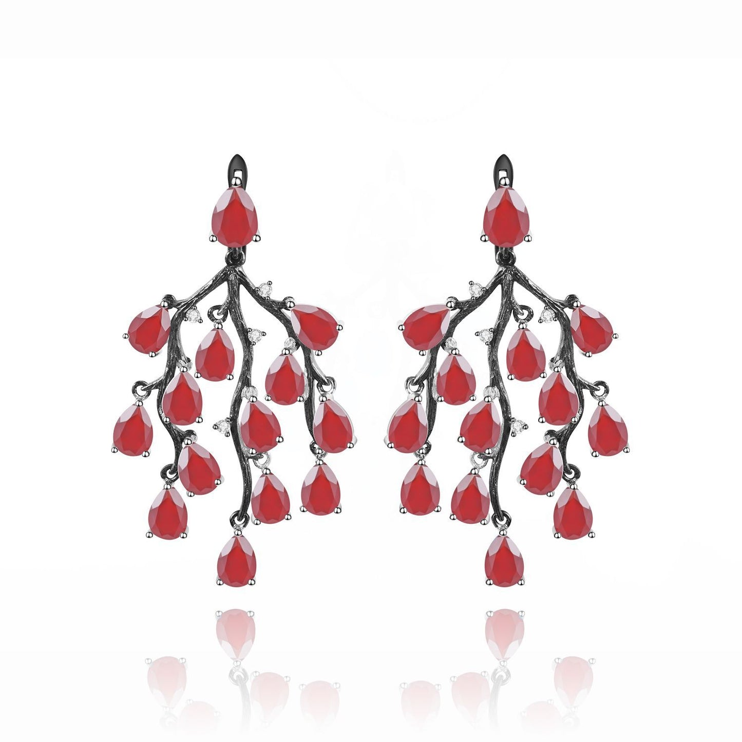Designer High-End Green Agate Earrings Natural Willow Design s925Sterling Silver Natural Gemstone Earrings