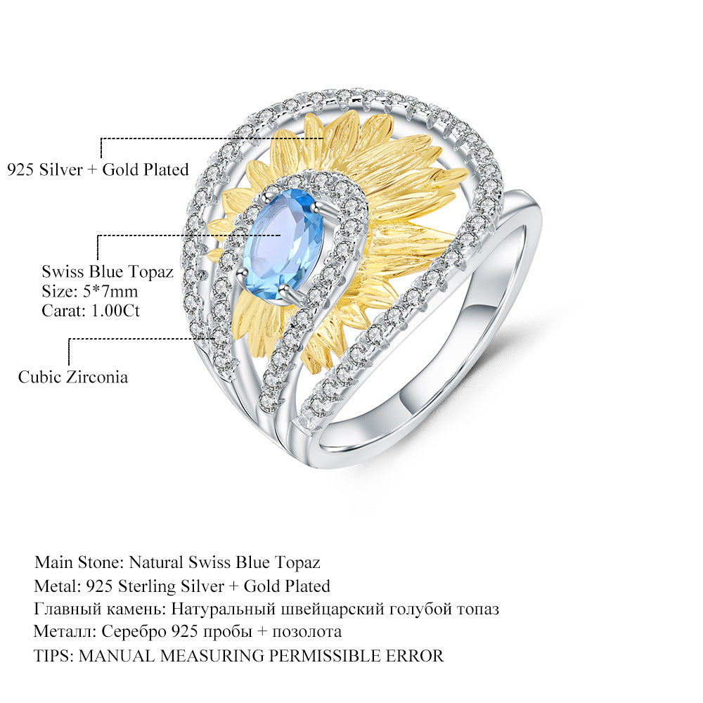 Designer Model Retro Style Natural Colored Gems Ring Italian Craft Flower Natural Style925Silver Gemstone Ring