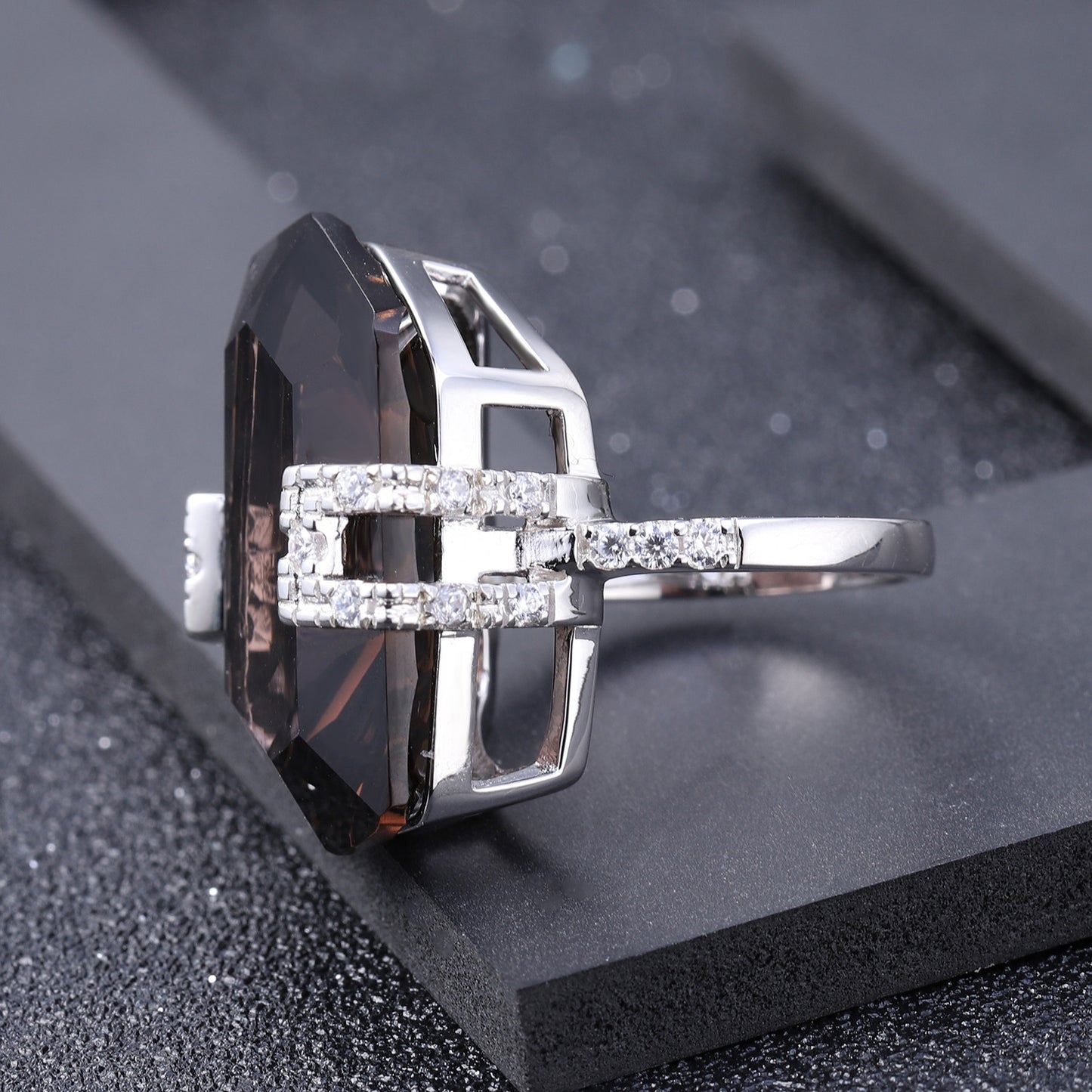 Luxurious High-End Natural Citrine Ring Fashionable Design925Silver Irregular Large Carat Natural Gemstone Ring