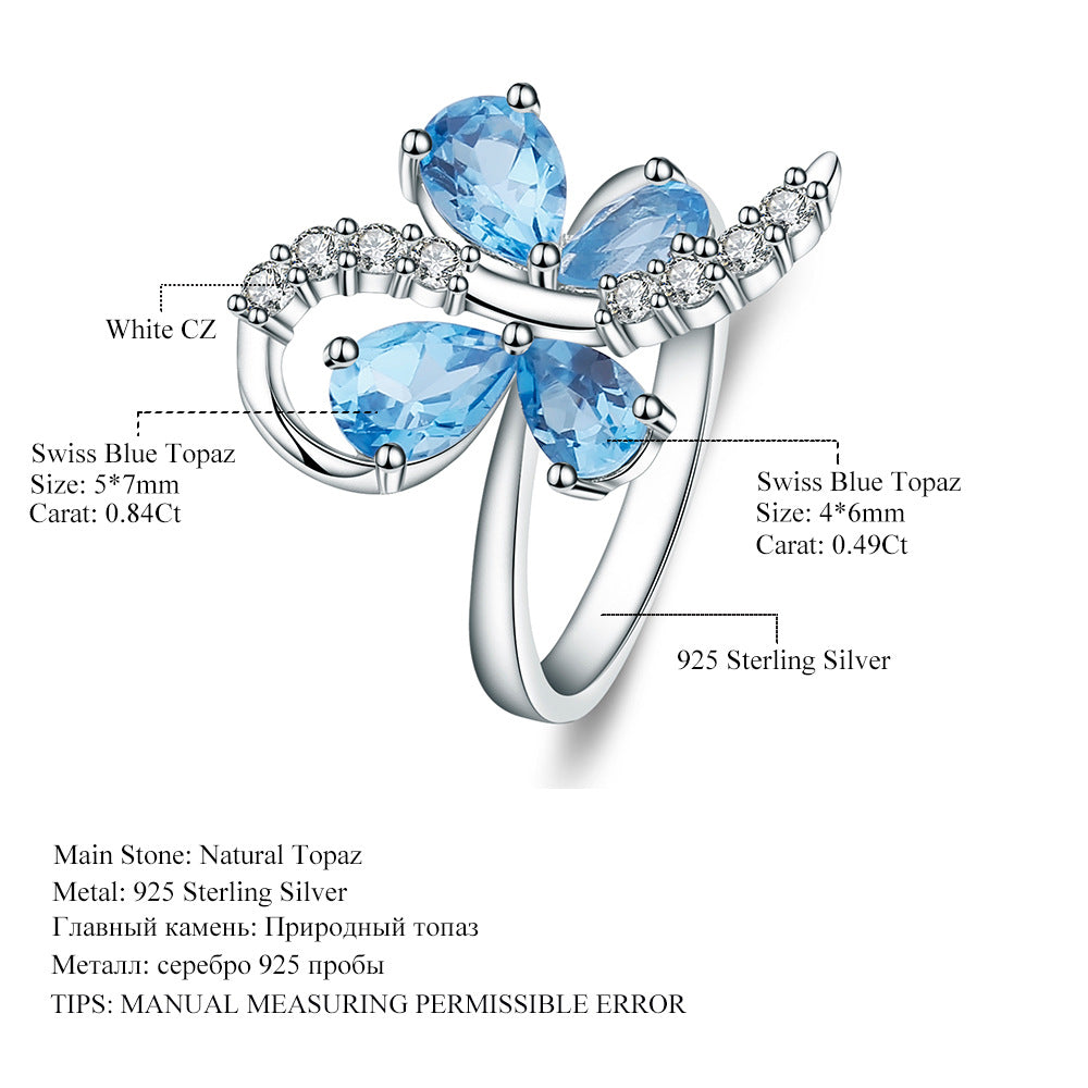 Luxurious High-End Natural Gemstone Ring Unique Design Sense s925Sterling Silver Inlaid Natural Gemstone Ring